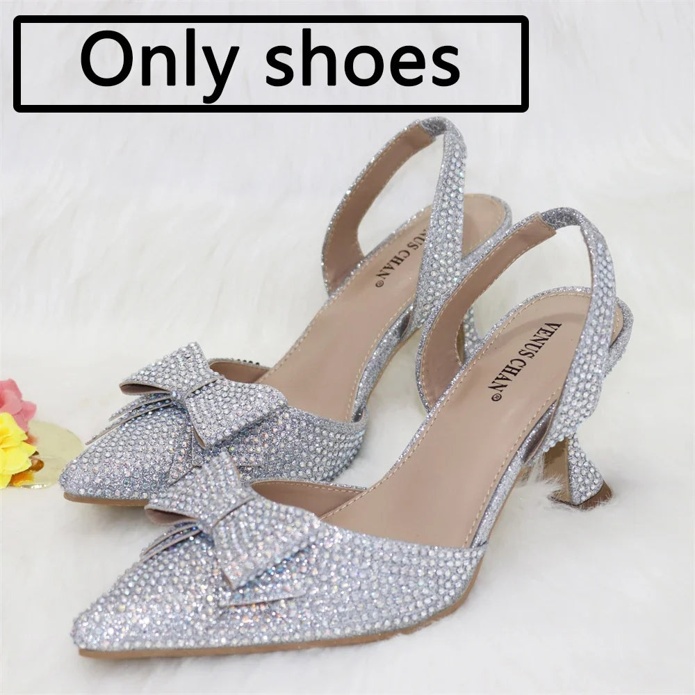 New Silver Versatile Party Ladies Shoes And Bag Set – product view 9
