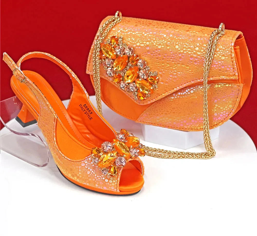 Elegant Rhinestone High-Heels Shoes & Handbag Set NMG54
