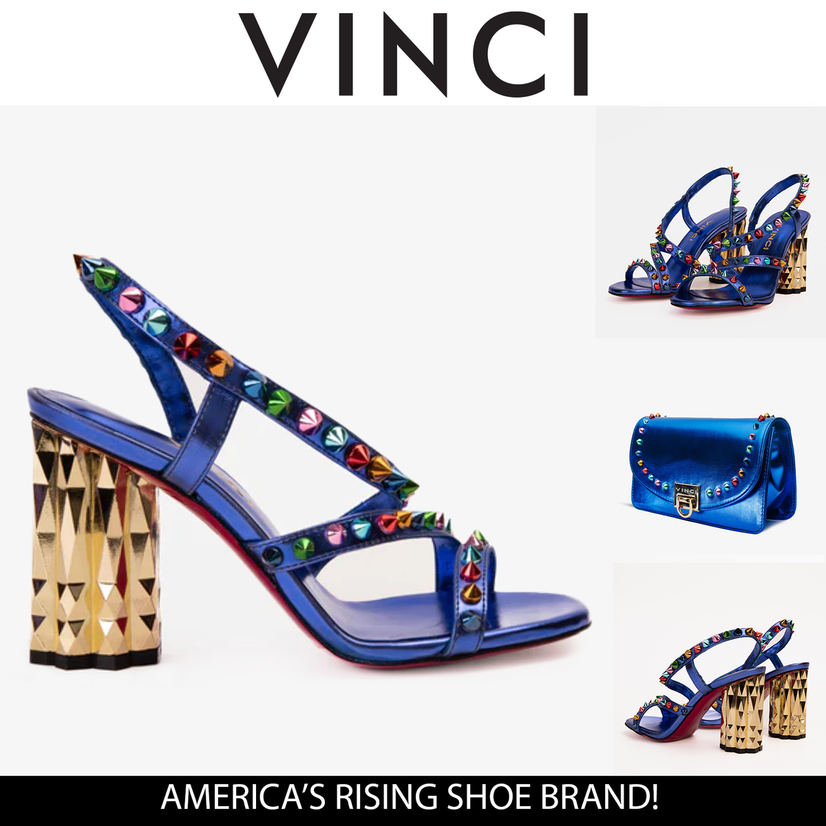 Vinci Leather The Caris Sax Blue Block Heel Spike Leather Women Sandal Final Sale! – product view 6