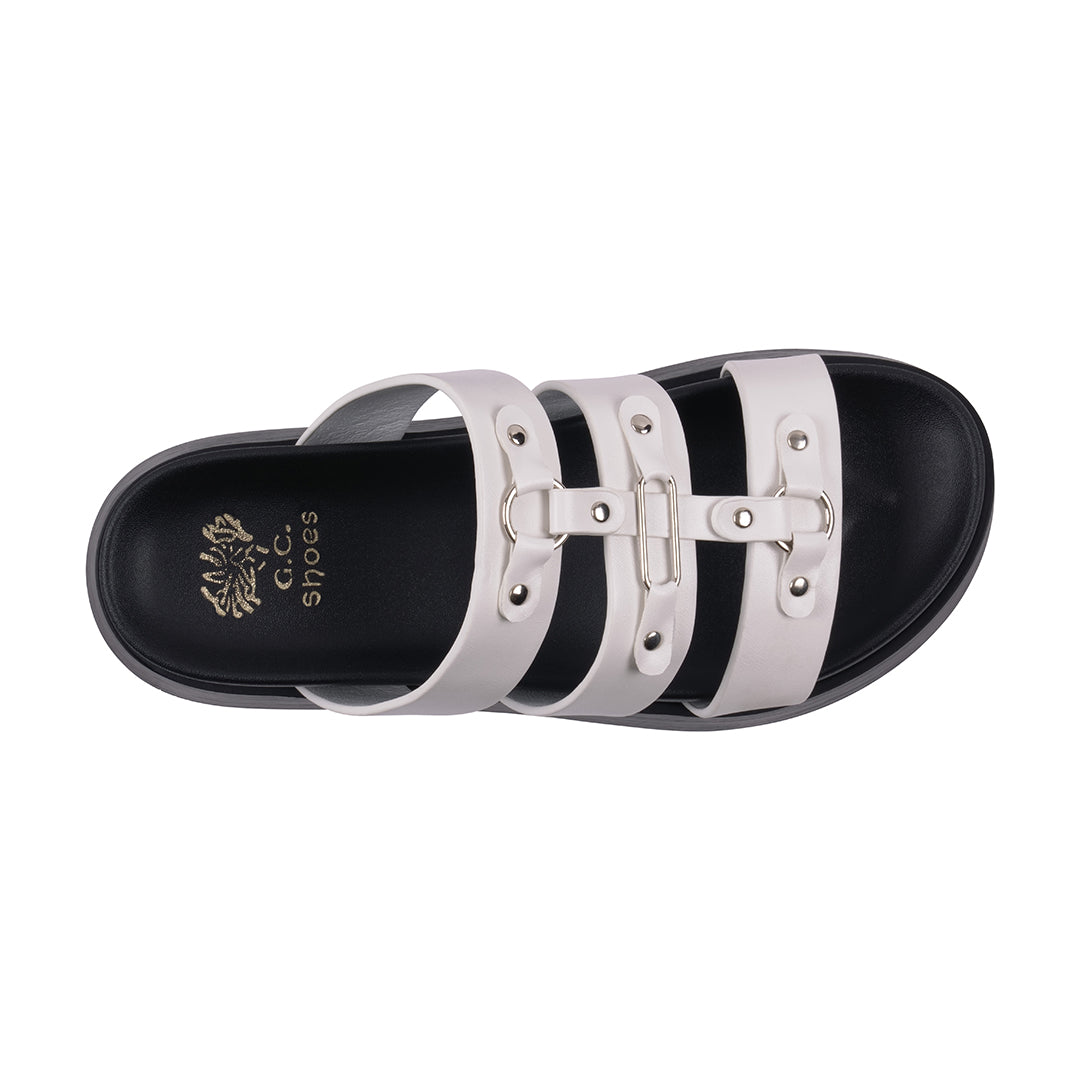 Women's Stevie White Strappy Slide Platform Sandals – top view