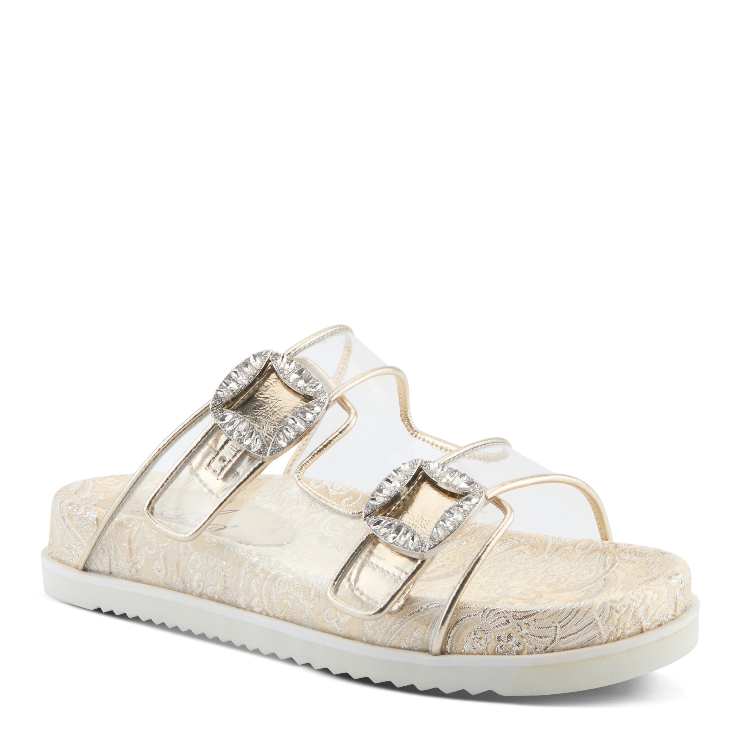 Azura Slidemein women's sandal in silver with faux leather upper and buckle detail