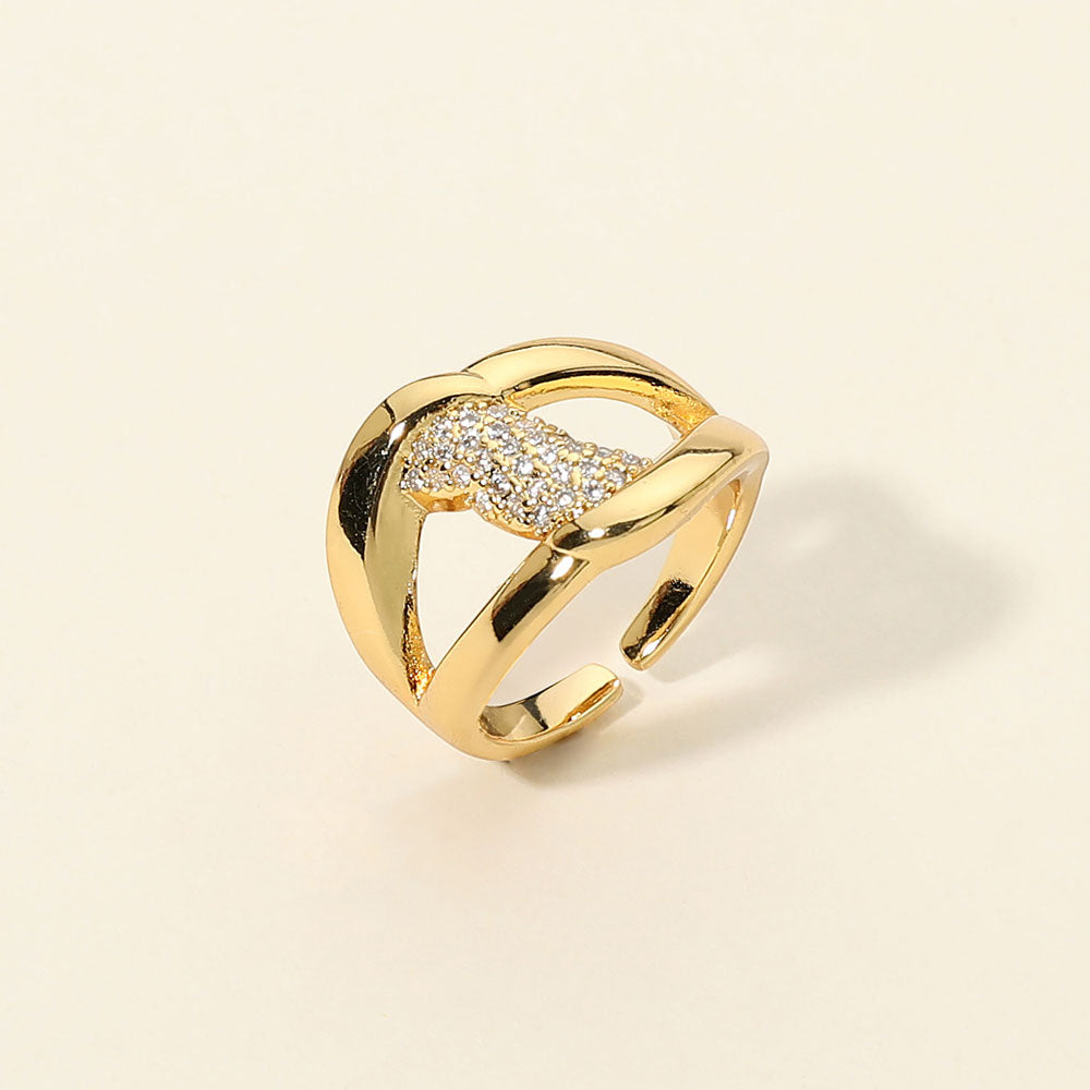 CZ Pave Openwork Interwoven Statement Ring