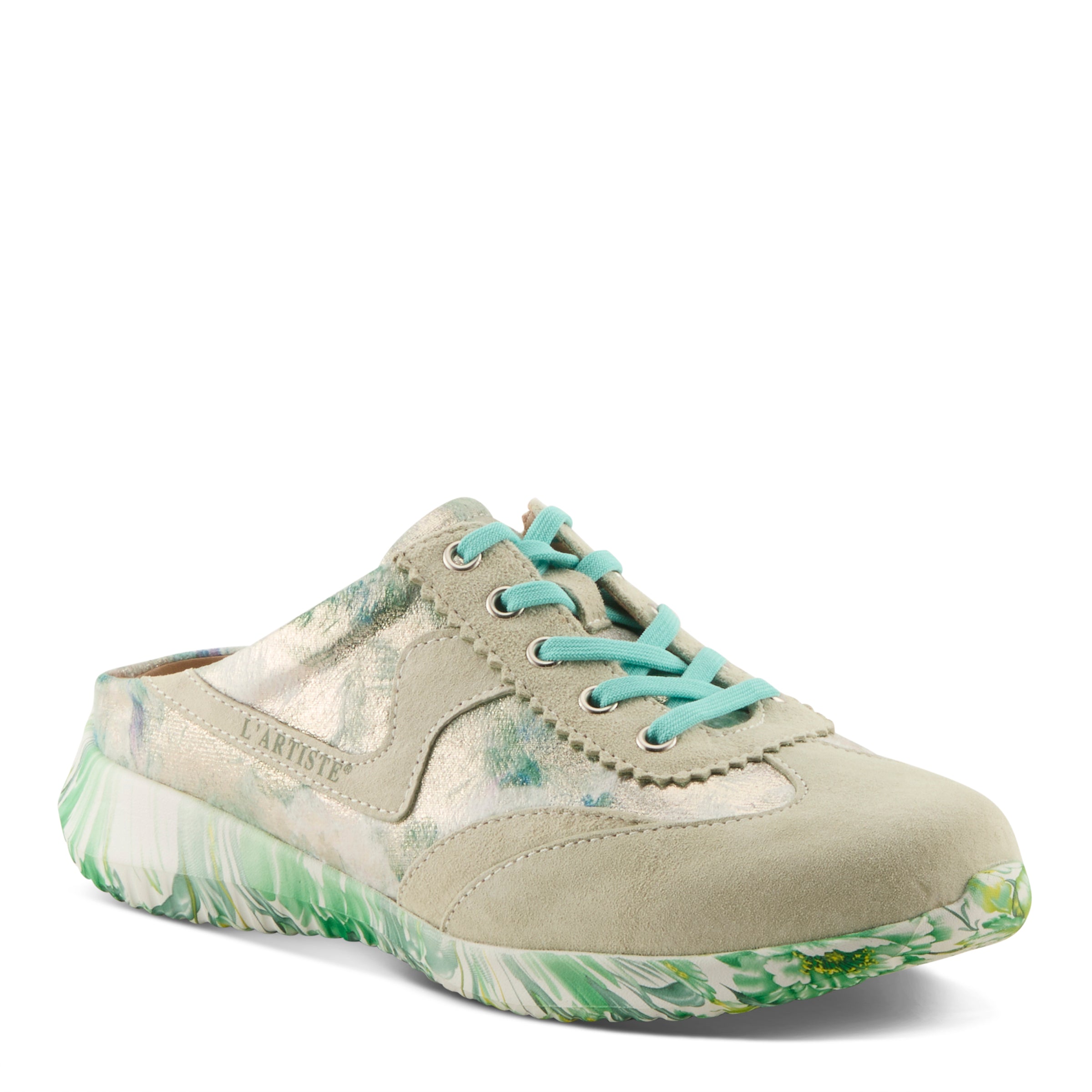 L'Artiste L'ARTISTE STEPINSIDE SNEAKERS shoe in mint green multi with handcrafted leather design