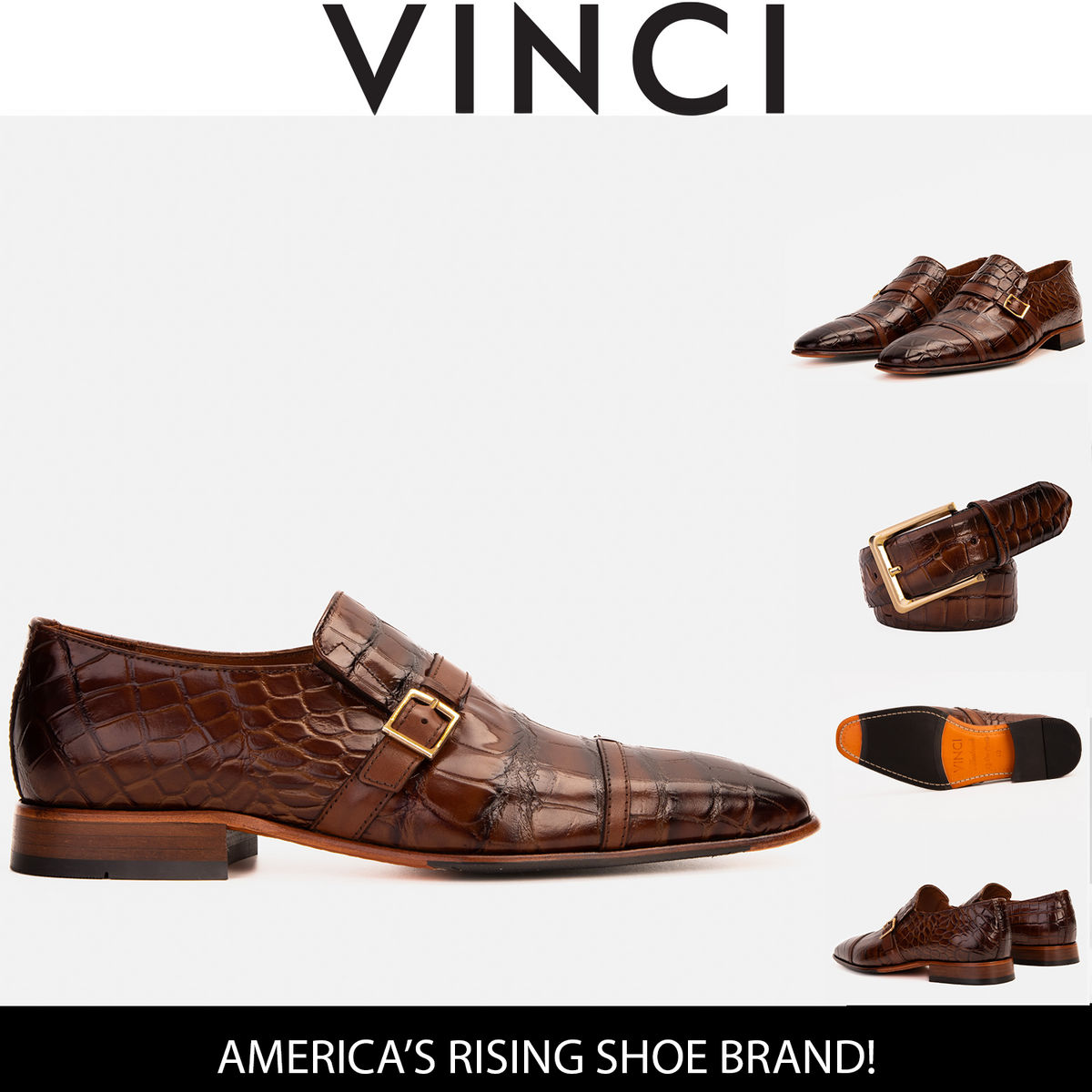 Vinci Leather The Strat Single Monk Strap Cap Toe Brown Leather Handmade Men Shoe – product view 21