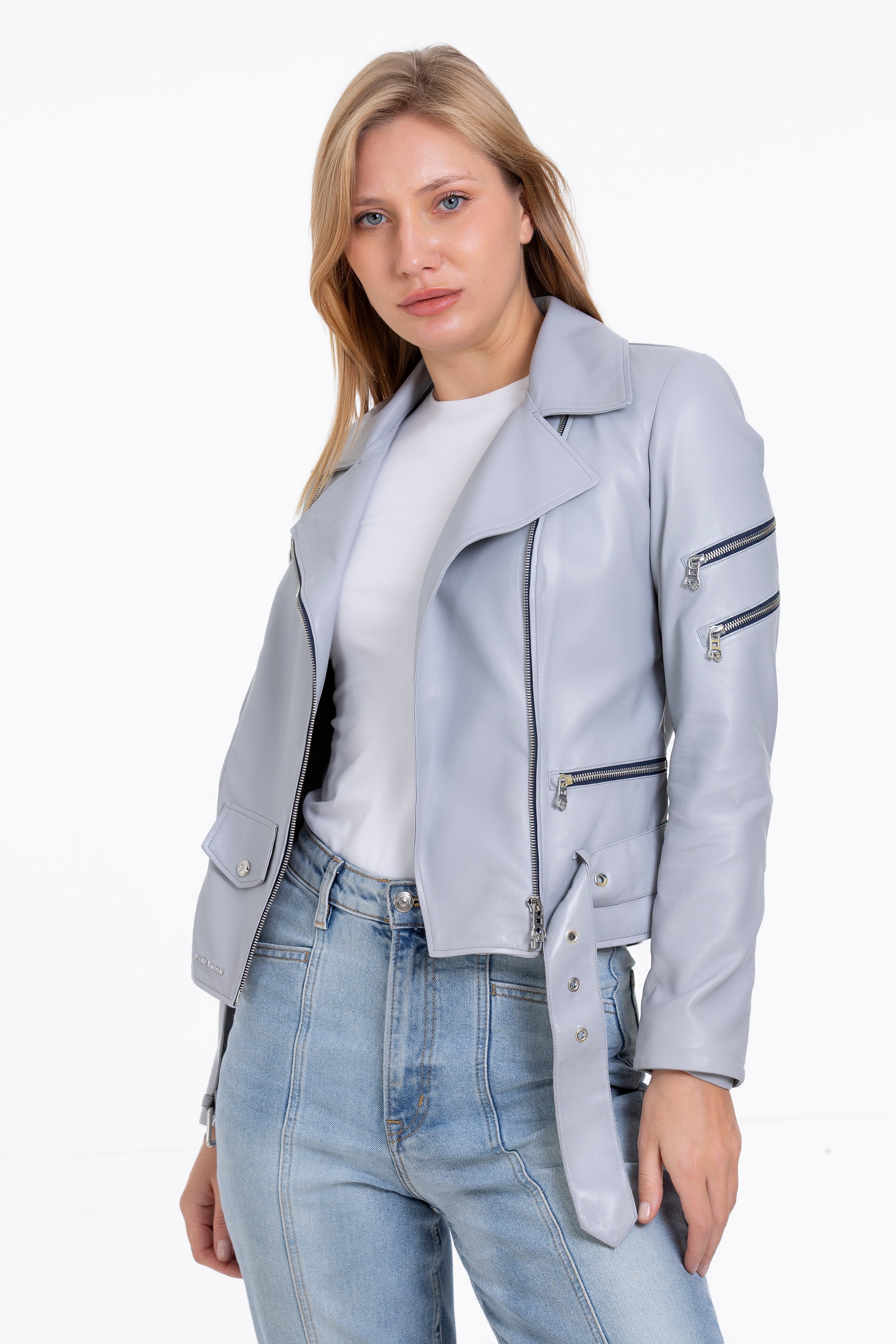 The Rodos Leather Gray Women Jacket