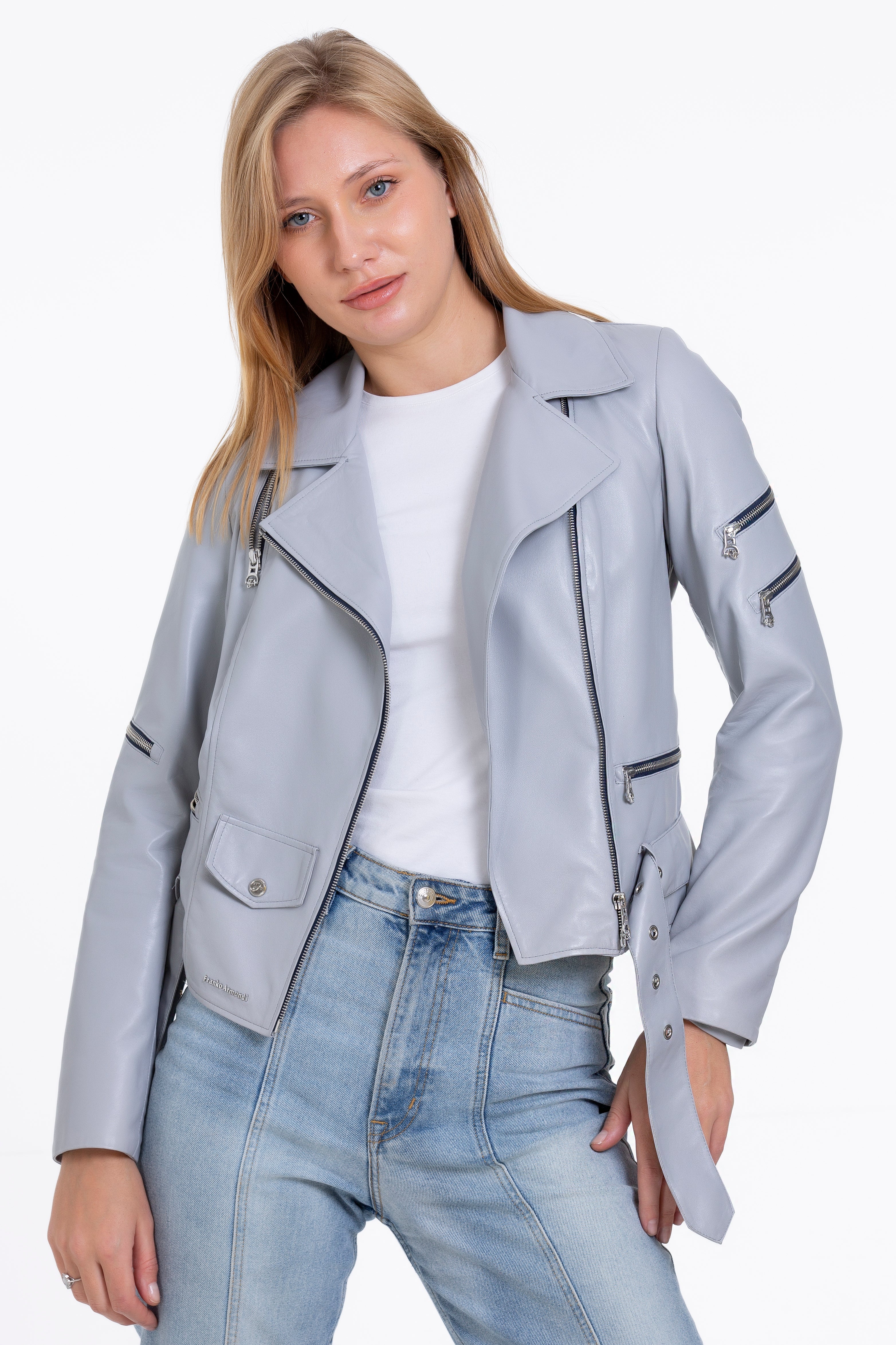 The Rodos Leather Gray Women Jacket