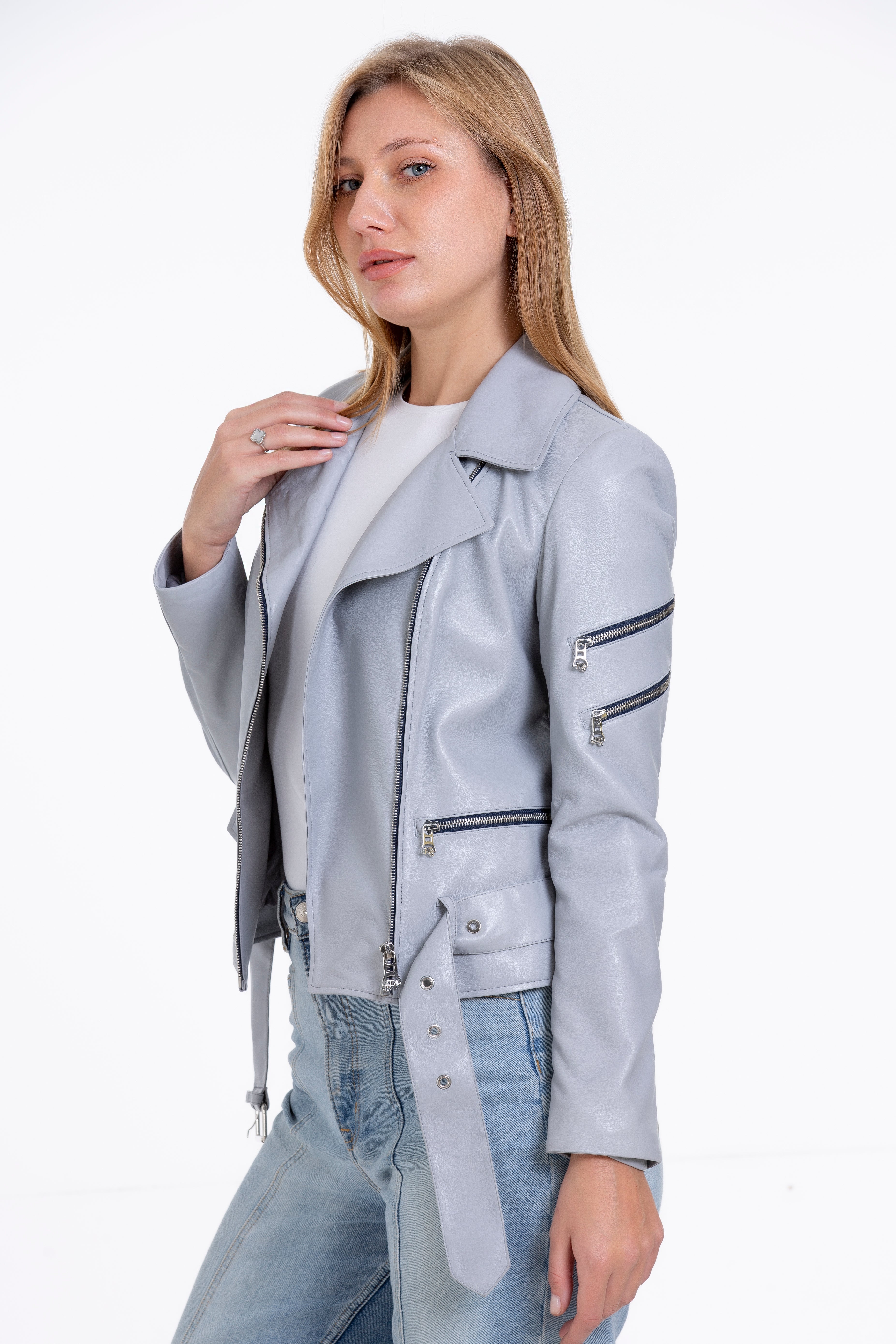The Rodos Leather Gray Women Jacket