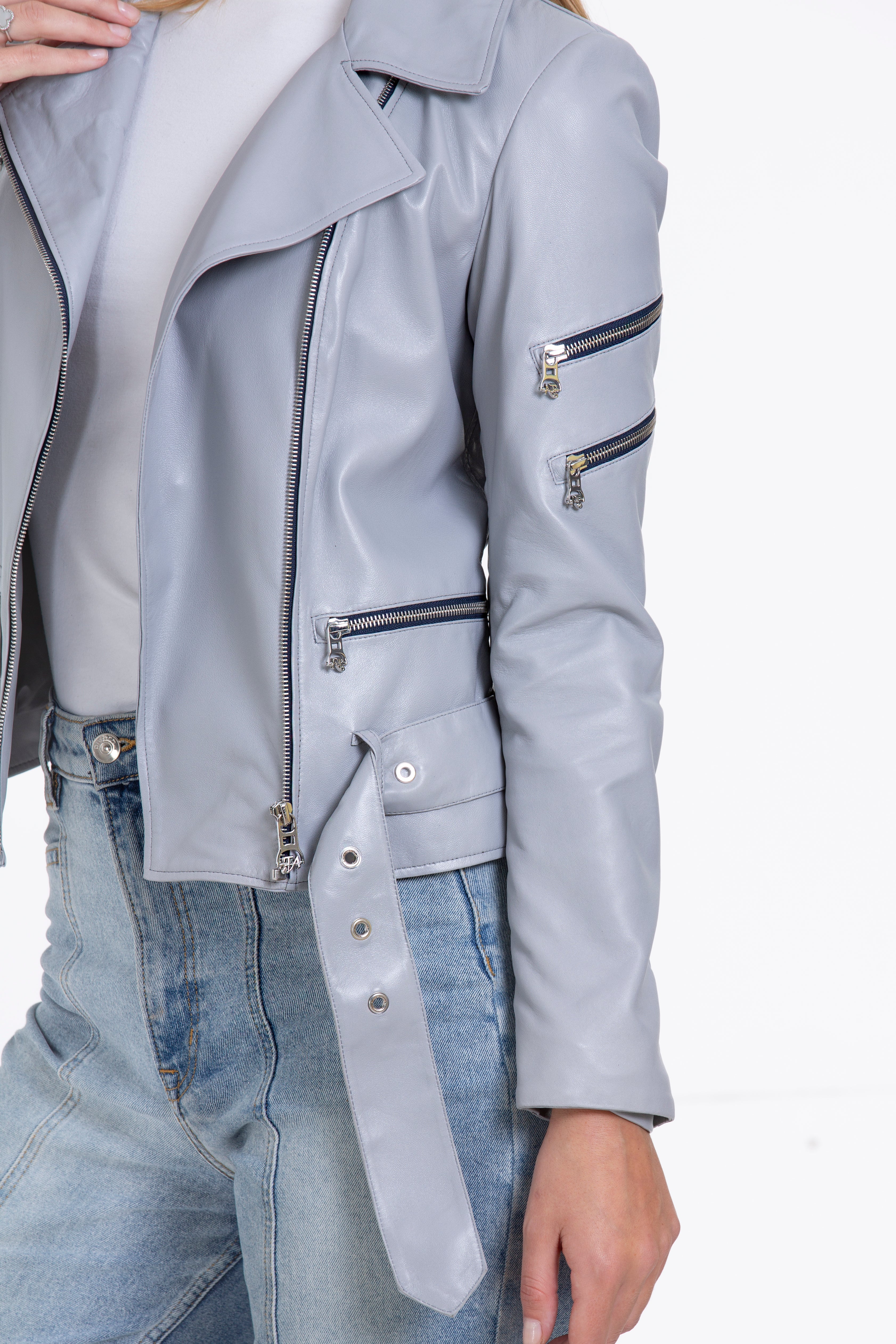 The Rodos Leather Gray Women Jacket