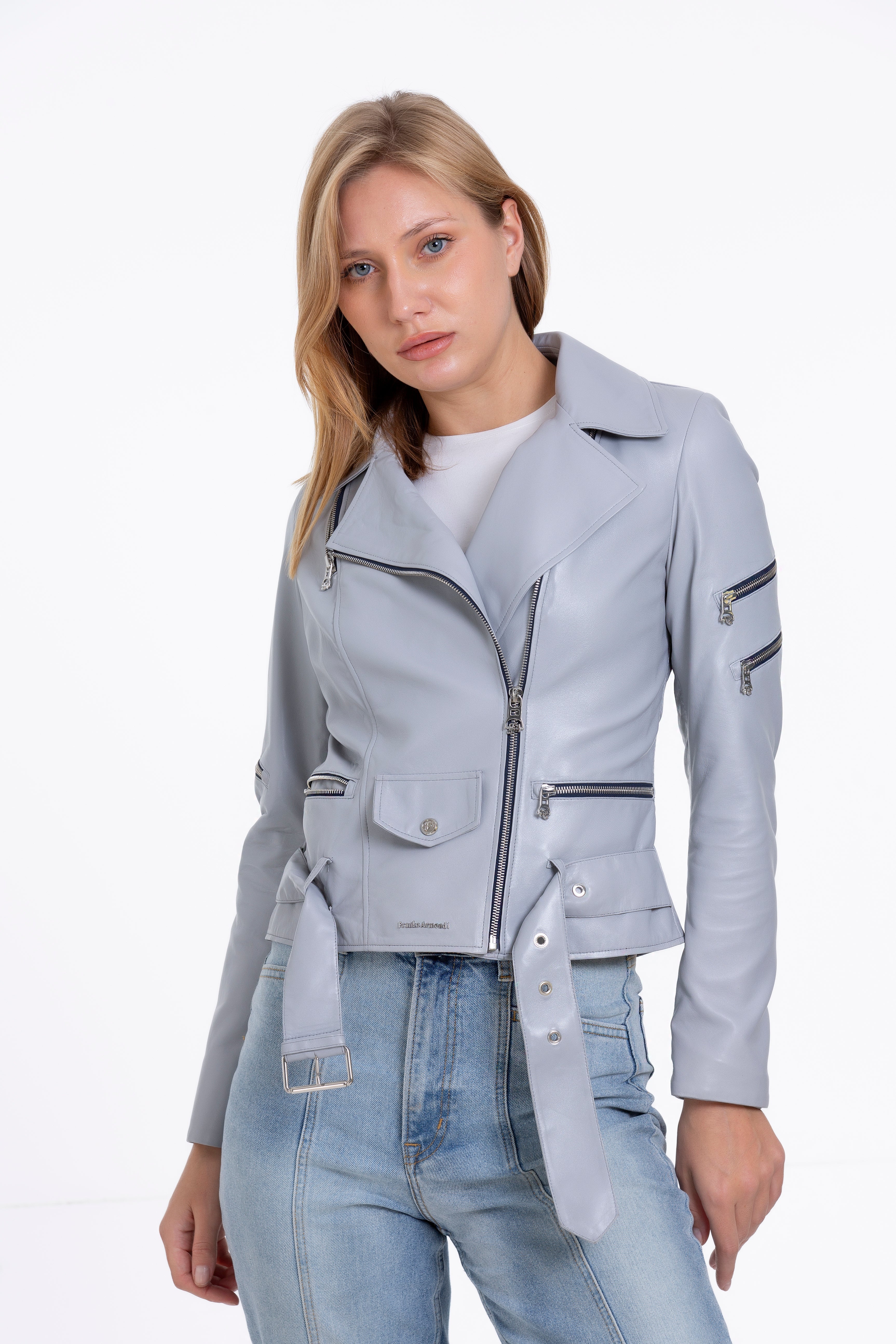 The Rodos Leather Gray Women Jacket