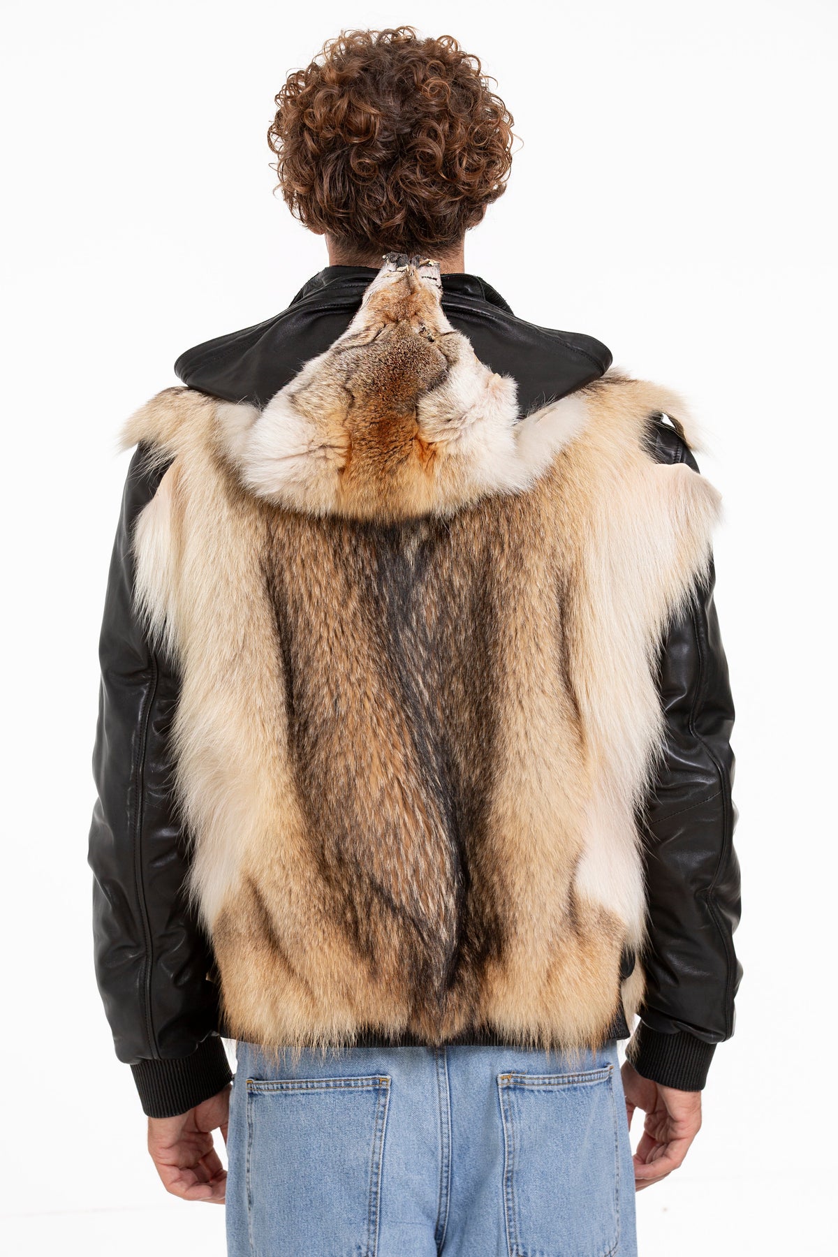 Vinci Leather The Melbourne Pure Wolf Fur Leather Black Men Jacket – product view 5