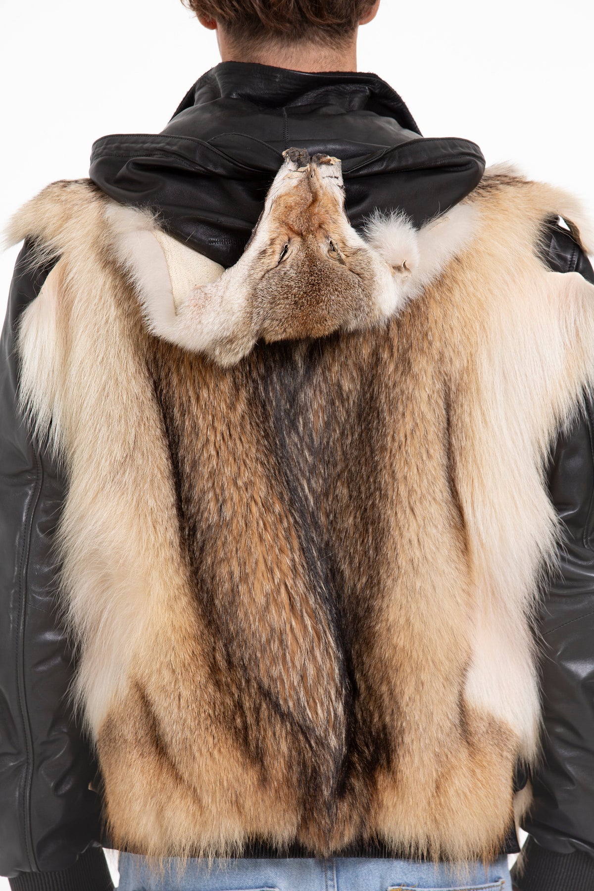 Vinci Leather The Melbourne Pure Wolf Fur Leather Black Men Jacket – product view 2