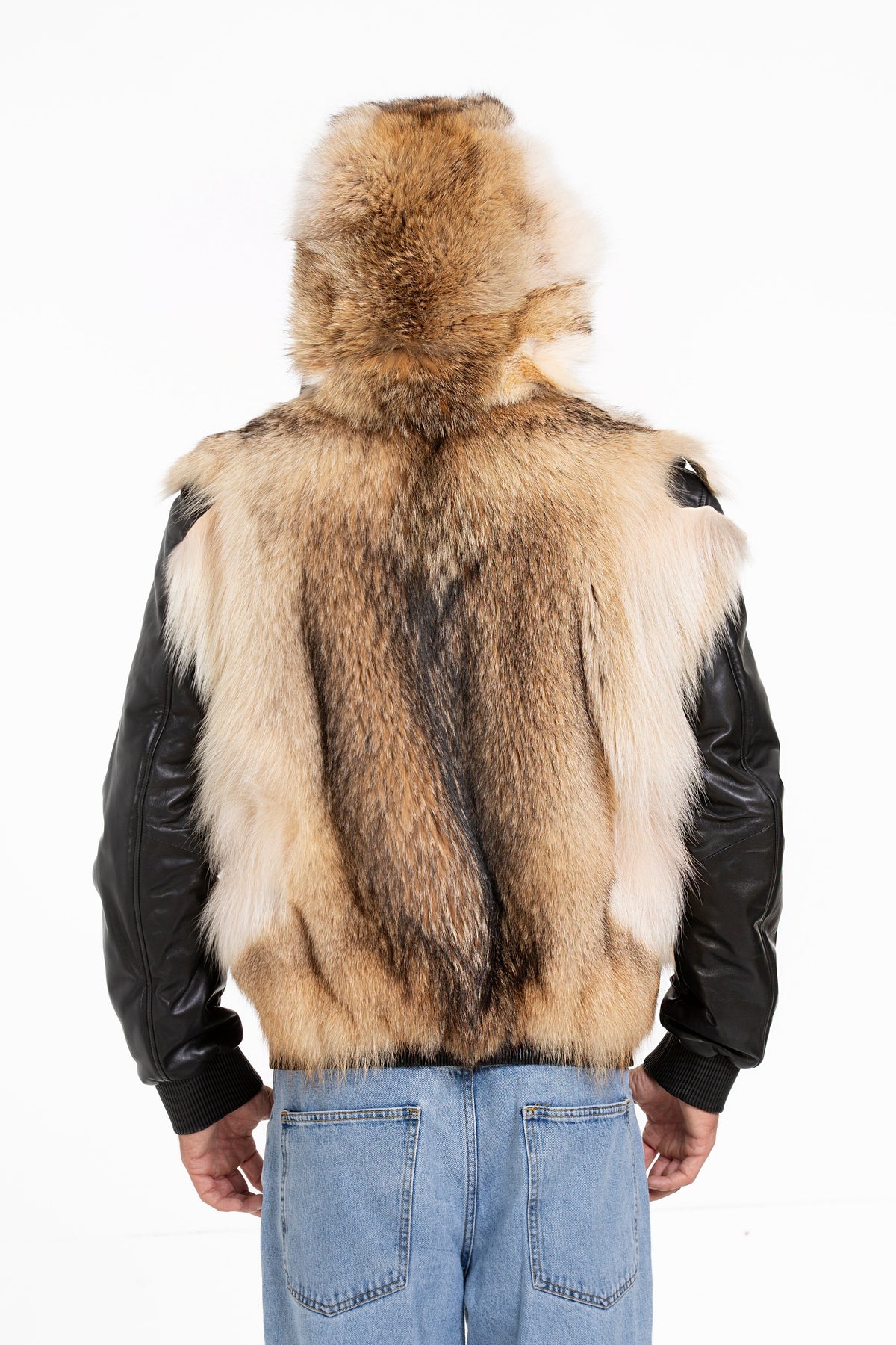 Vinci Leather The Melbourne Pure Wolf Fur Leather Black Men Jacket – product view 10