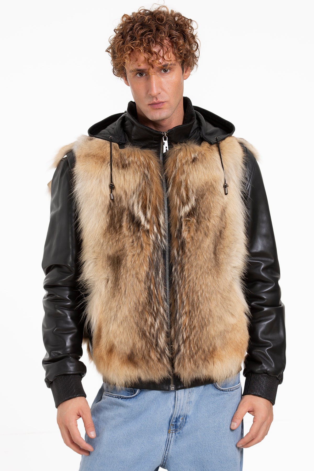 Vinci Leather The Melbourne Pure Wolf Fur Leather Black Men Jacket – product view 11