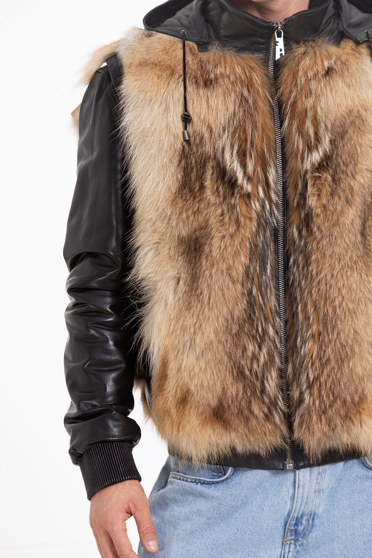 Vinci Leather The Melbourne Pure Wolf Fur Leather Black Men Jacket – product view 12