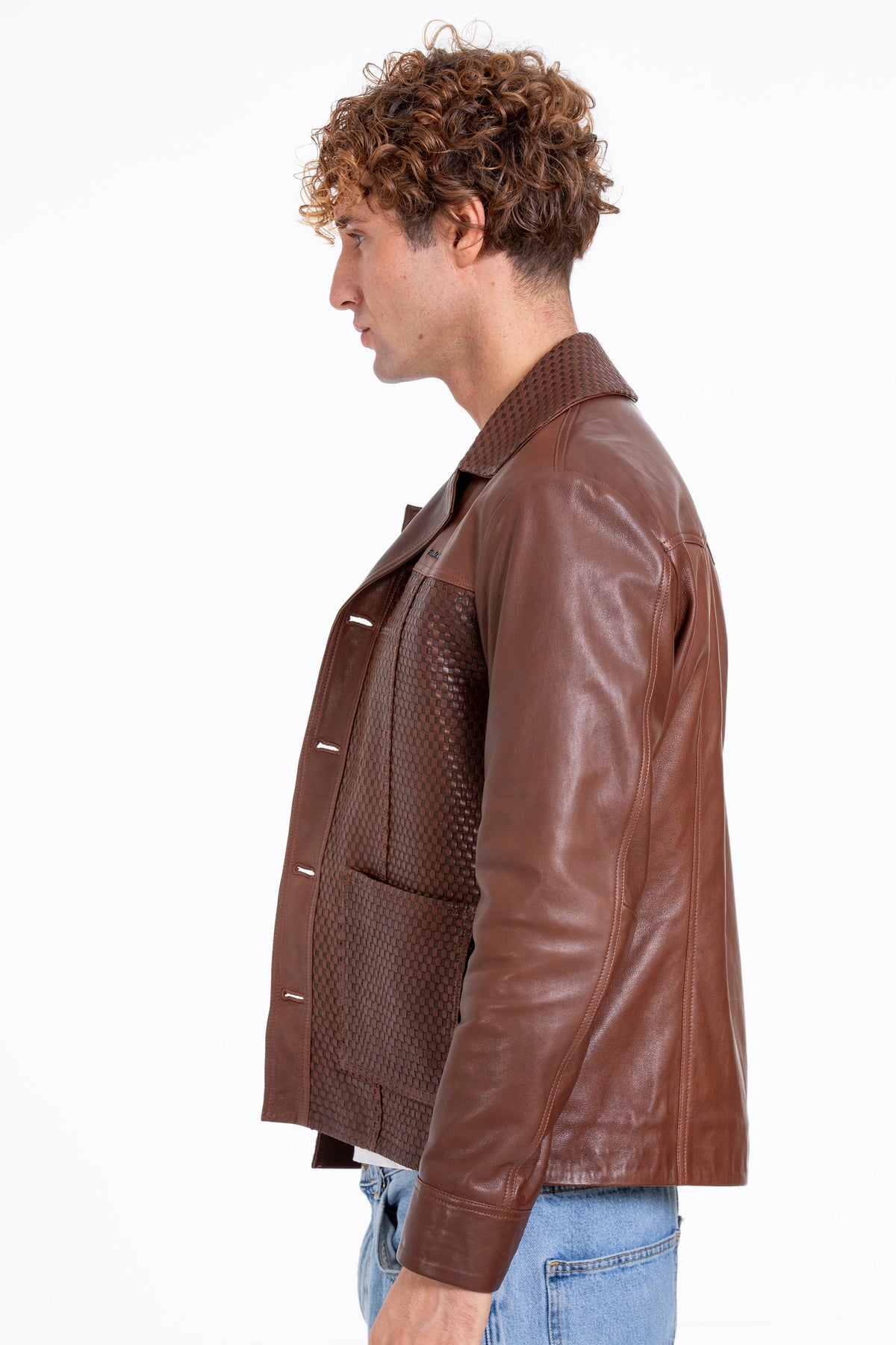 Vinci Leather The Glasgow Tan Handwoven Leather Men Jacket – product view 3