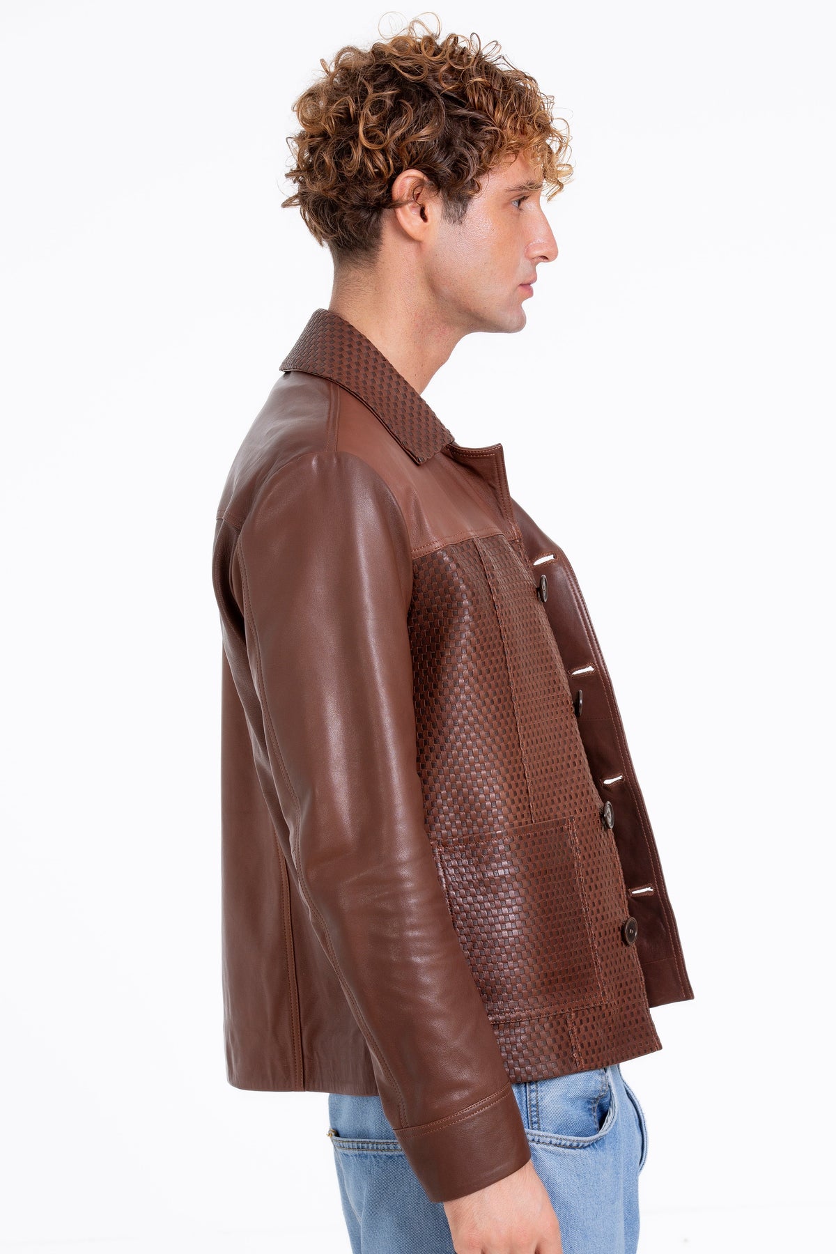 Vinci Leather The Glasgow Tan Handwoven Leather Men Jacket – product view 4