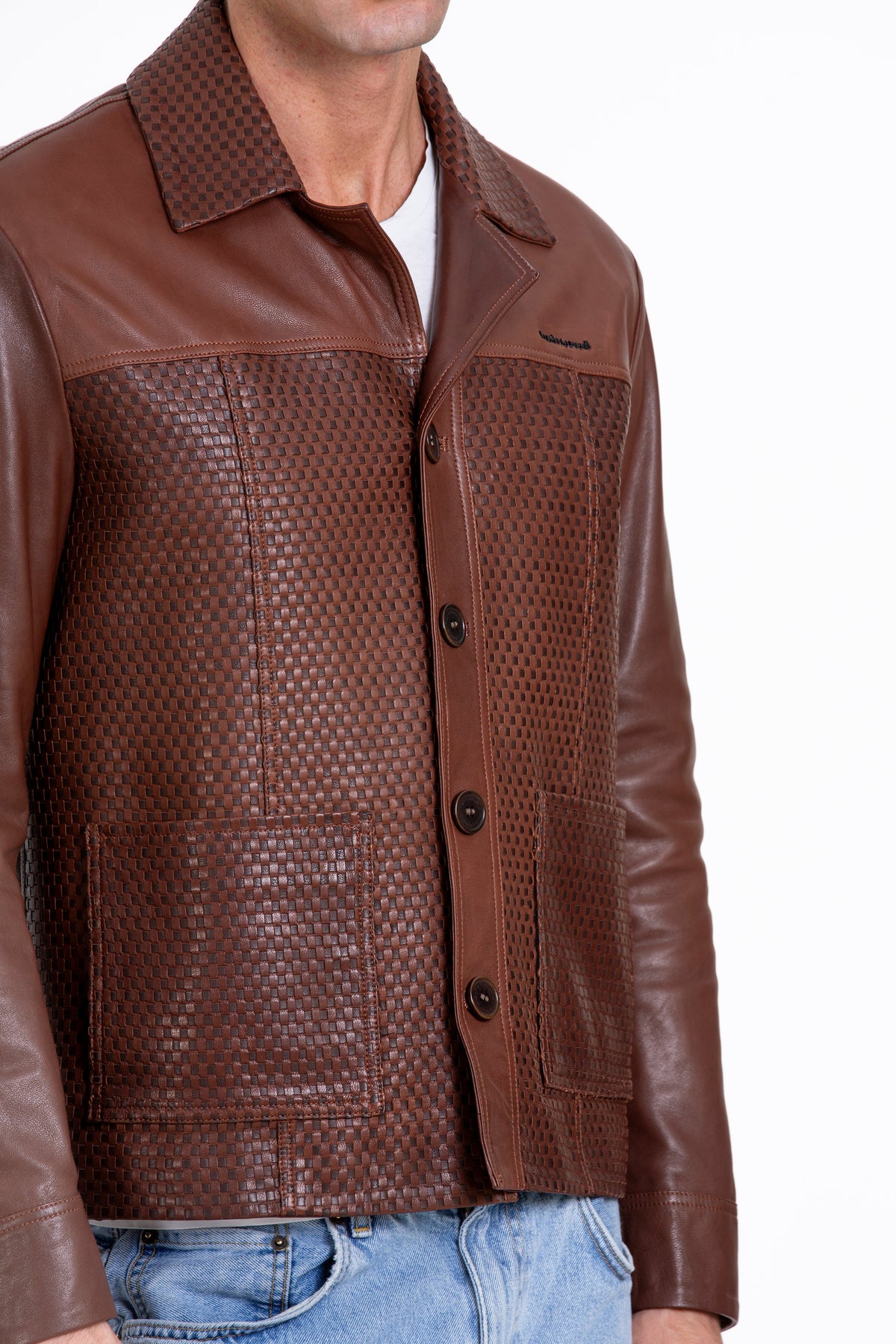 Vinci Leather The Glasgow Tan Handwoven Leather Men Jacket – product view 8