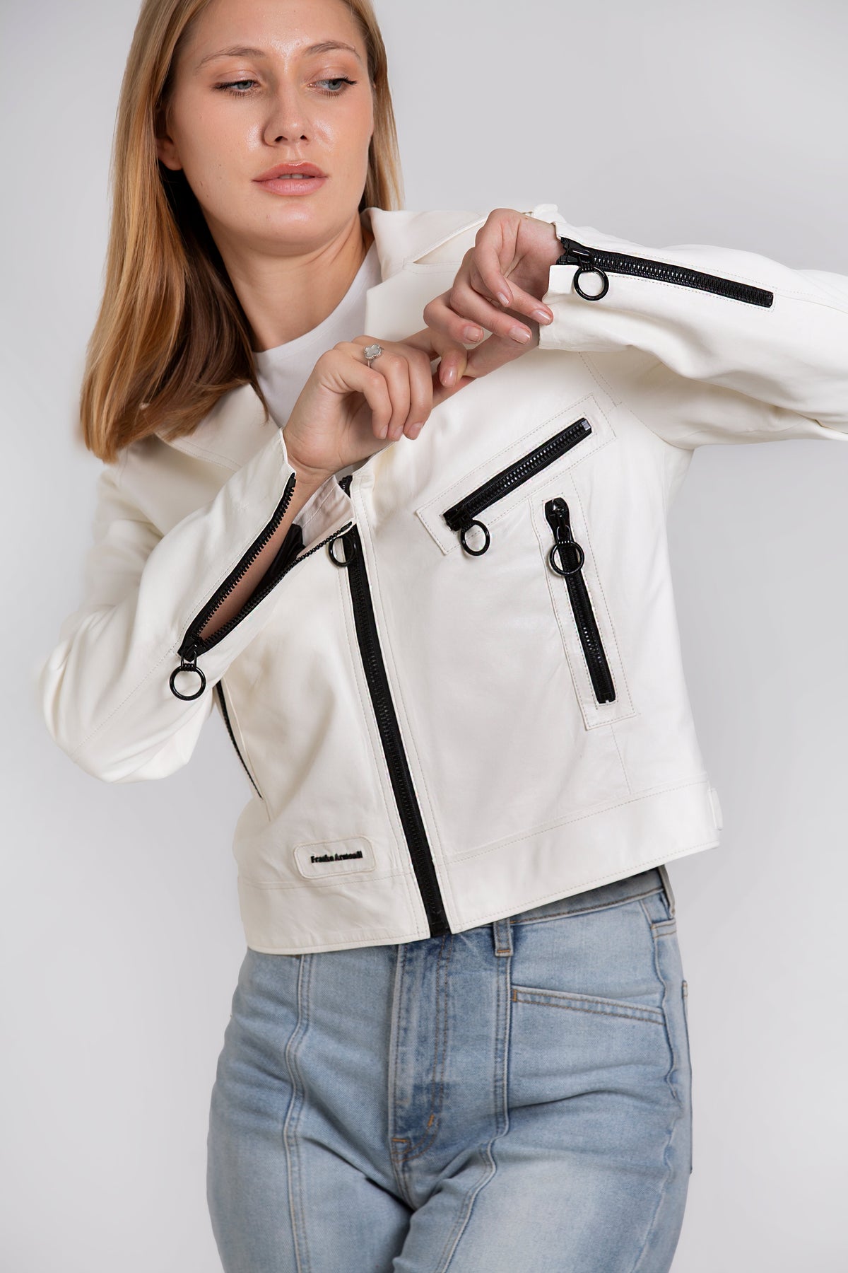 Vinci Leather The Altona Leather White Women Jacket – product view 6