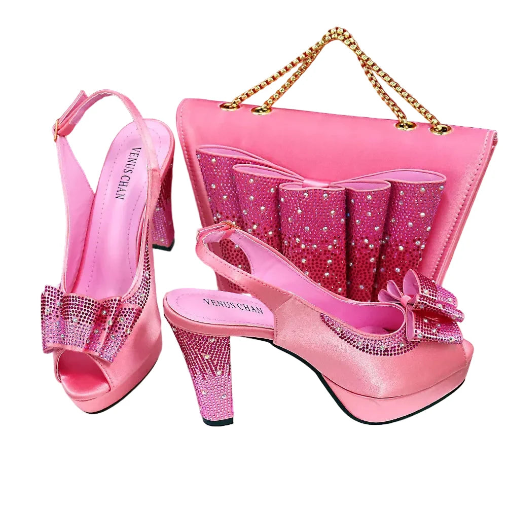 High Quality Thin Heels Ladies Shoes Matching Bag Set YT6543