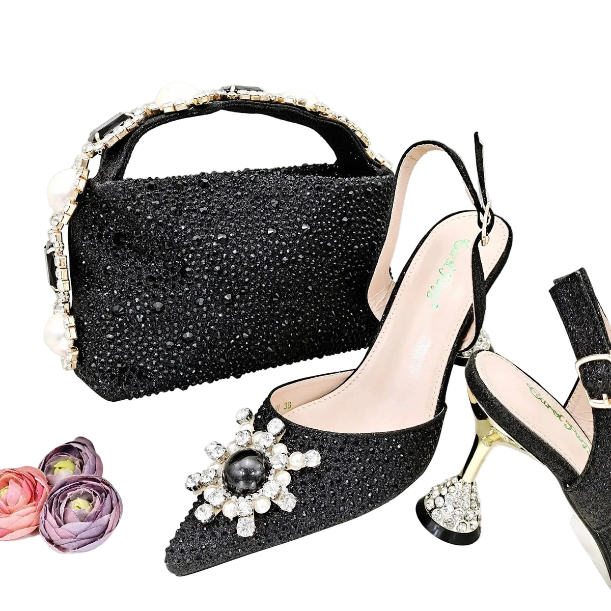 Women's Shoes and Bag Set with Shinning Crystal EDL435