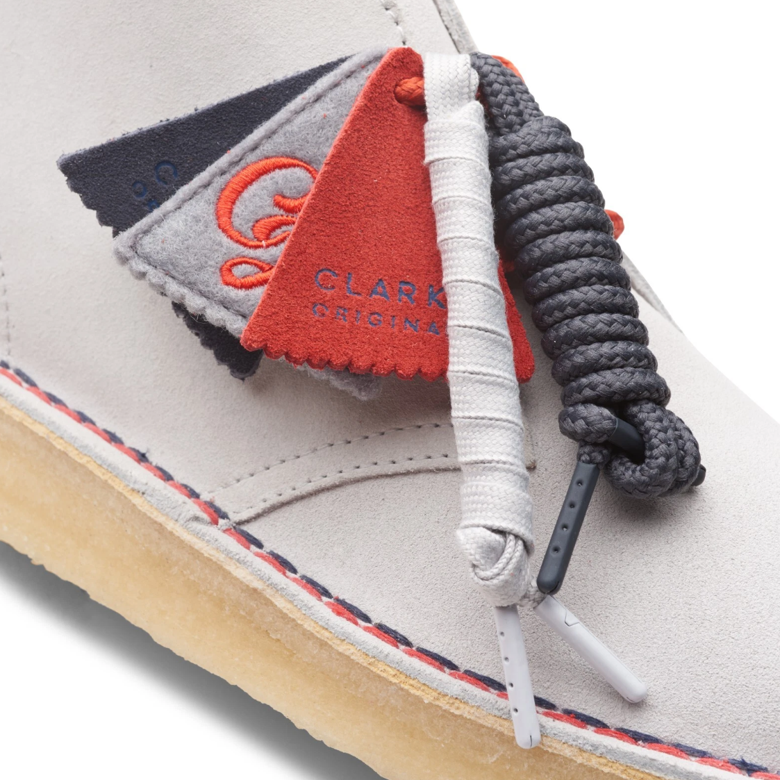 Clarks Originals Desert Coal VCY Men's Gray and Red Suede 26166525 — rear view