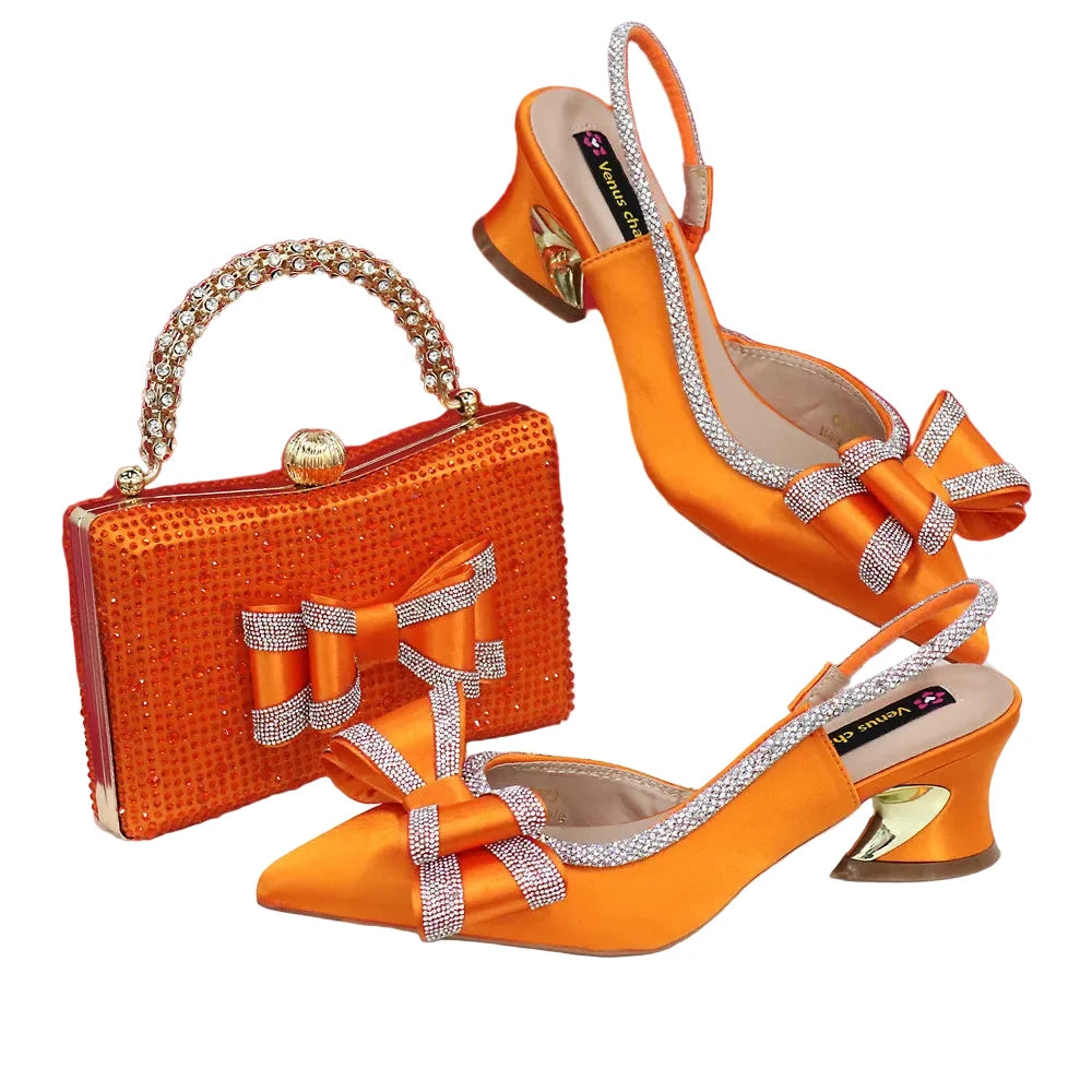 Med Heel Shoes for Women Italian Design Shoes and Bag Set ED1130 – product view 7