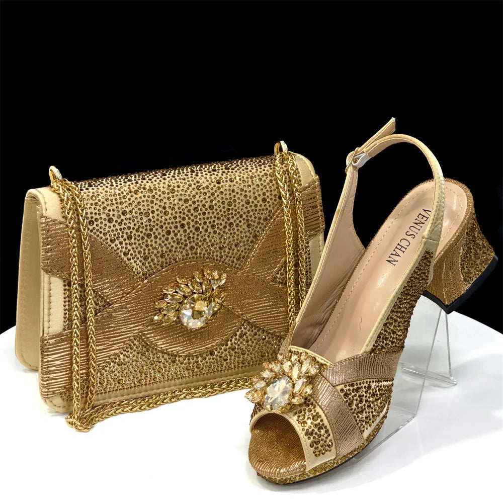 Elegant Women's Peep-Toe Heels and Matching Bag Set EDS41 – product view 1