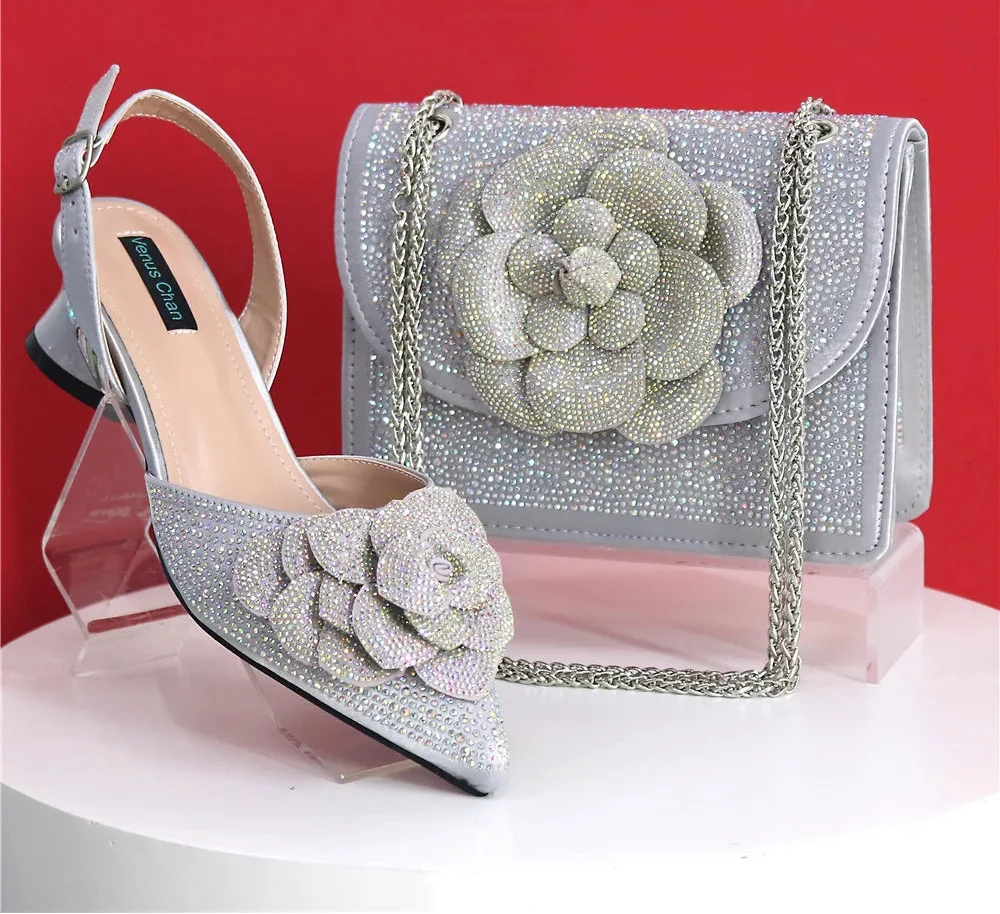 Elegant Lady Shoes And Bag Set with Rhinestone EW4520