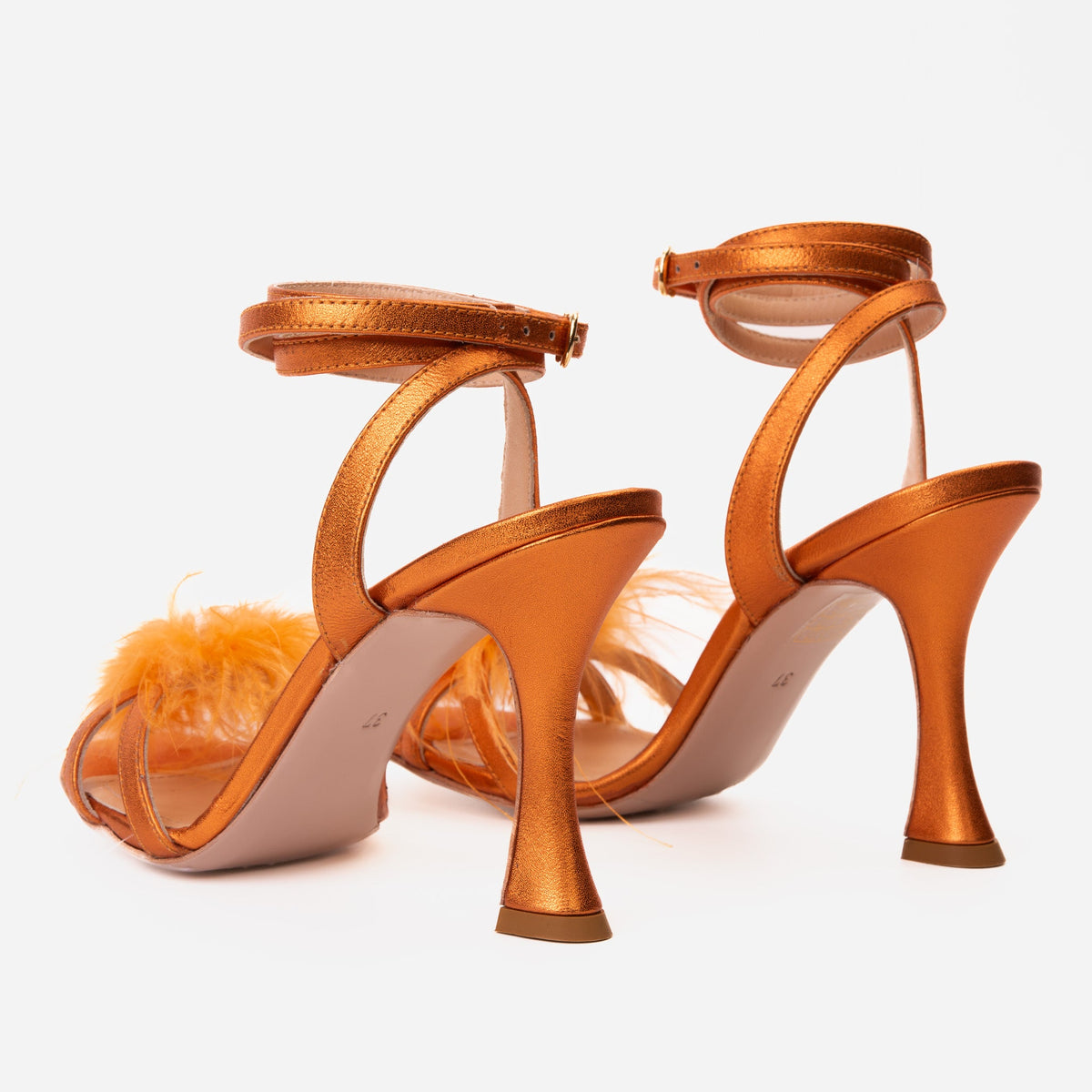 Vinci Leather The Siena Orange Leather Ankle Strap Plumed Women Sandal Final Sale! – product view 4