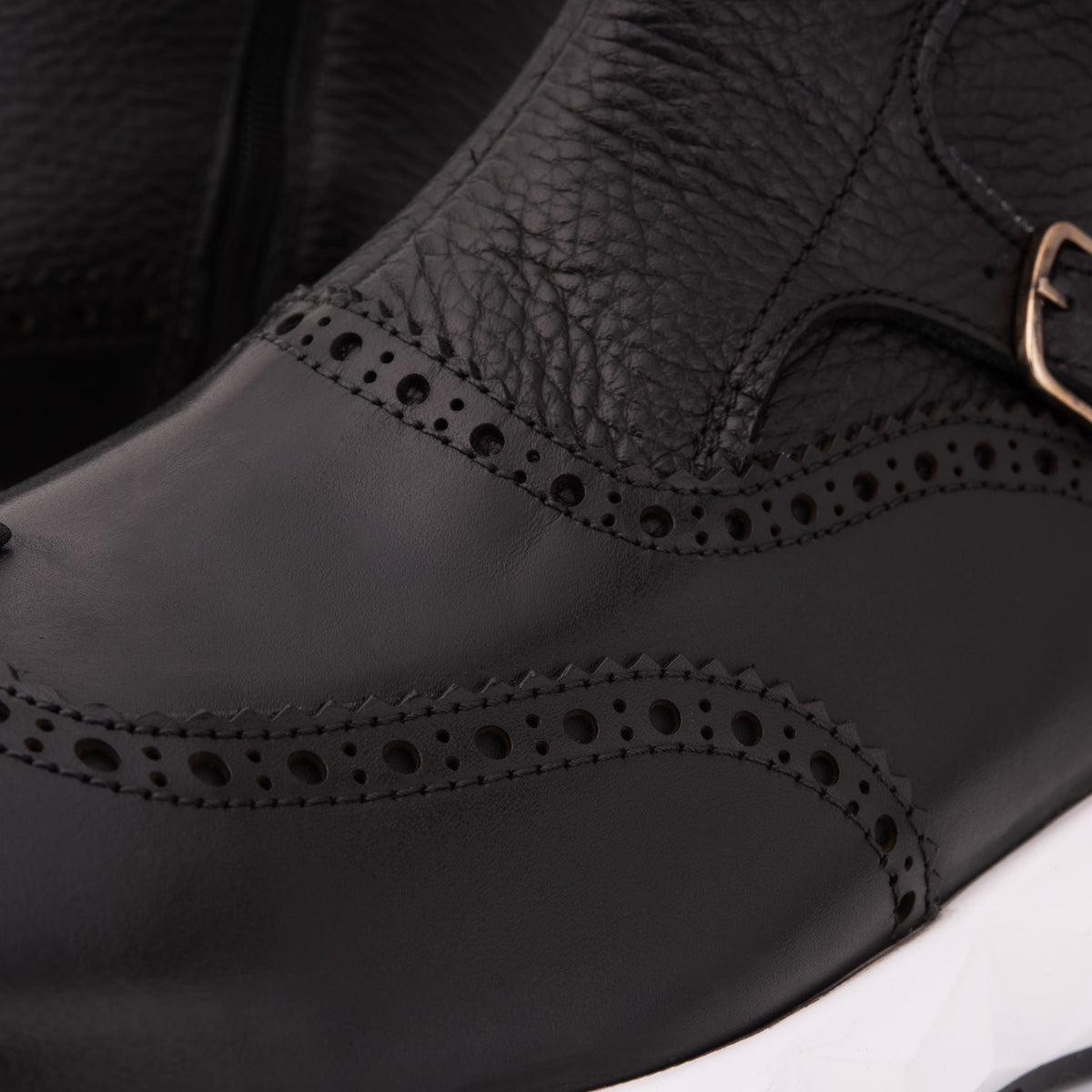 Vinci Leather The Stealth Wingtip Buckle Black Leather Men Boot – product view 4