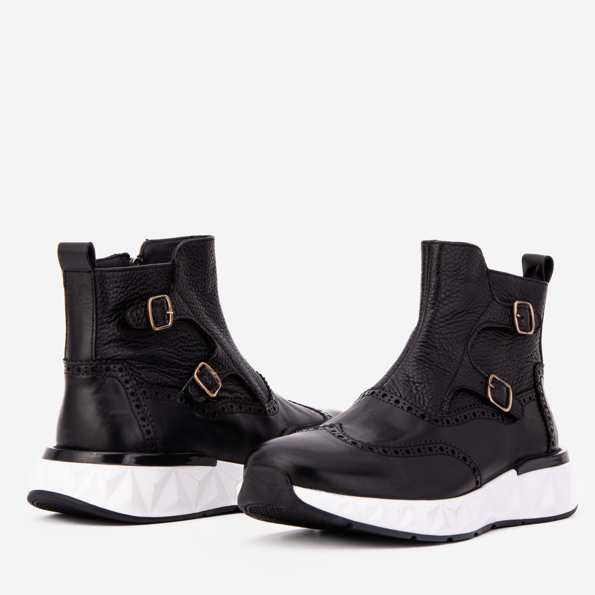 Vinci Leather The Stealth Wingtip Buckle Black Leather Men Boot – product view 5