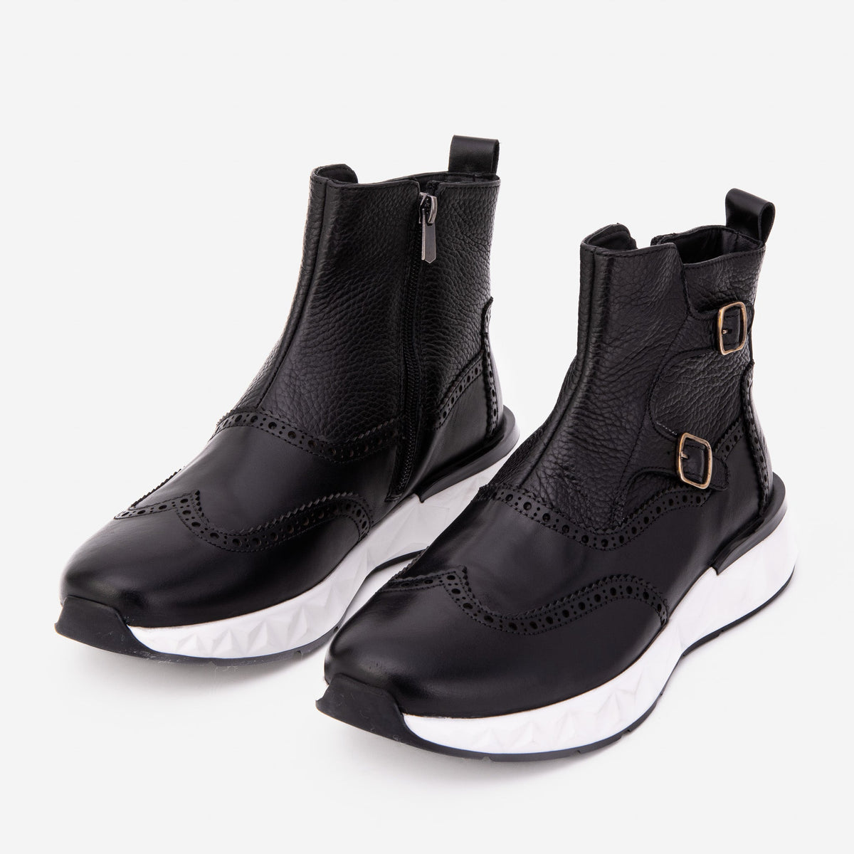 Vinci Leather The Stealth Wingtip Buckle Black Leather Men Boot – product view 6