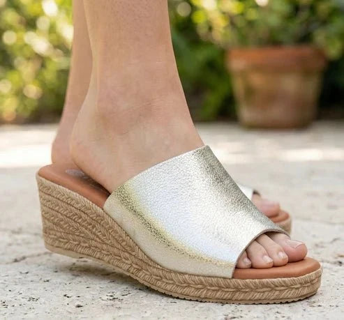 Eric Michael Spira Pebble Grain Leather Wedge Sandal