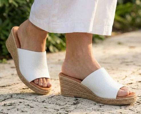 Eric Michael Spira Pebble Grain Leather Wedge Sandal