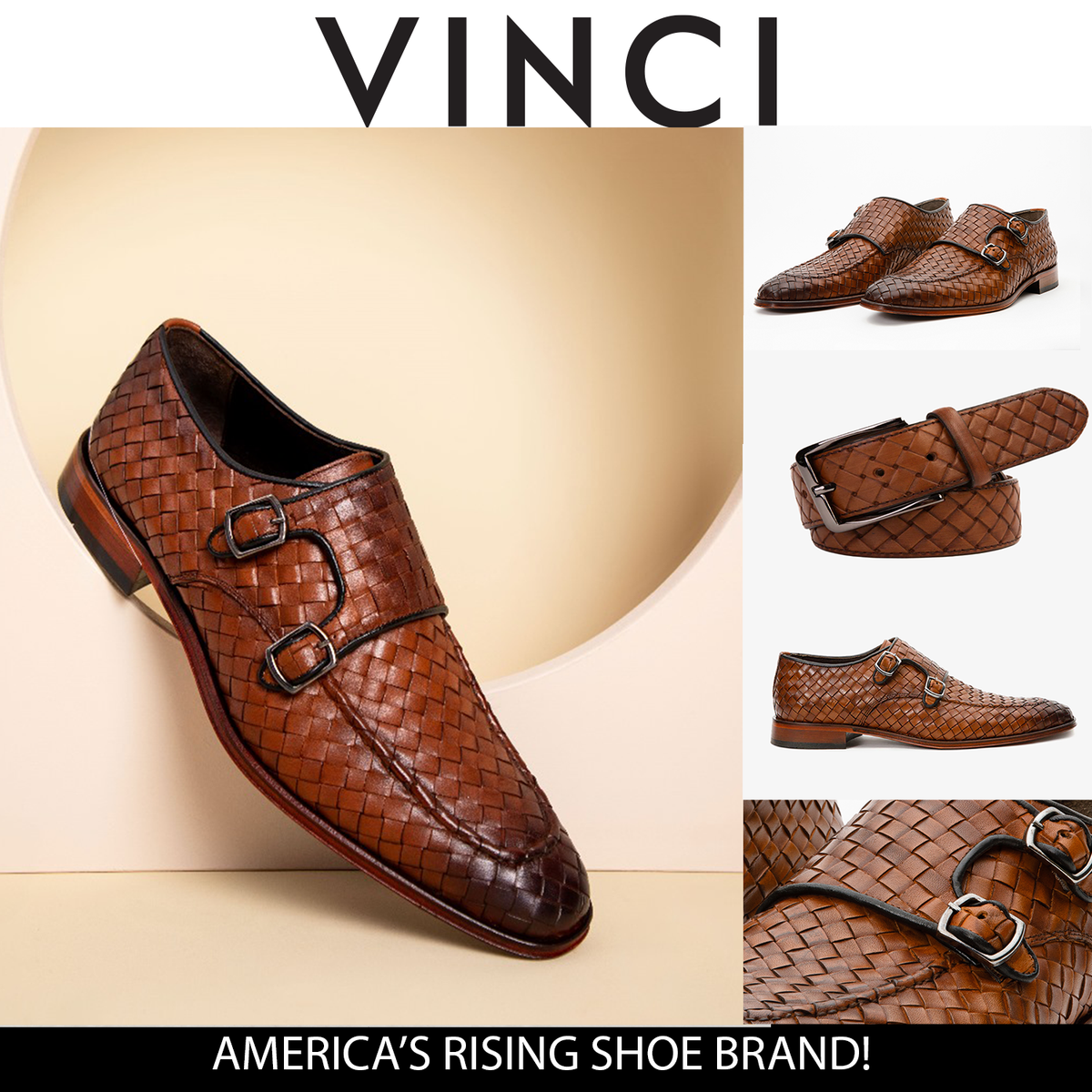 Vinci Leather The Turan Brown Woven Double Monk Strap Dress Men Shoe – product view 5