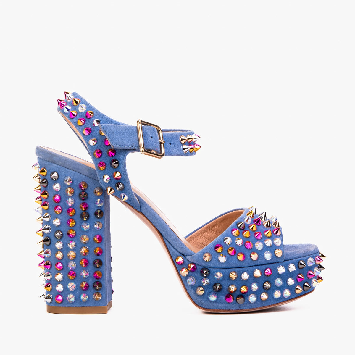 Vinci Leather The Tampico Blue Suede Leather Spike Platform Heel Women Sandal – product view 1