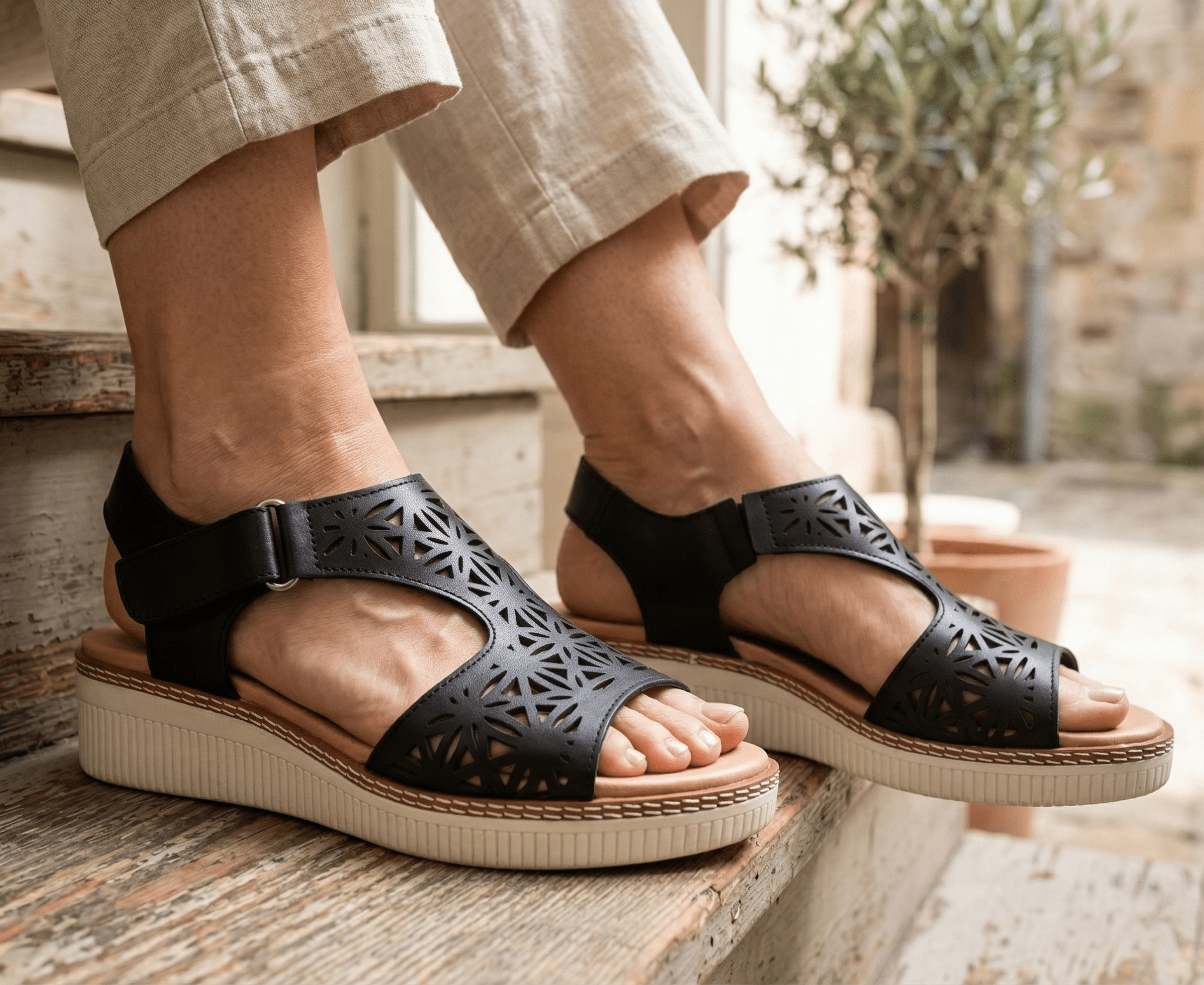 Eric Michael Trudy Geometric Leather Womens Sandal
