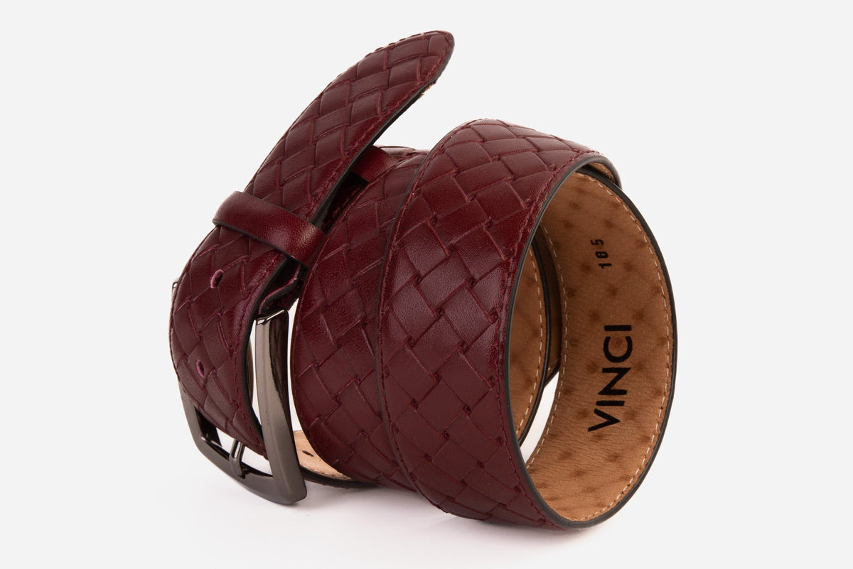 Vinci Leather The Turan Burgundy Woven Leather Belt – product view 3