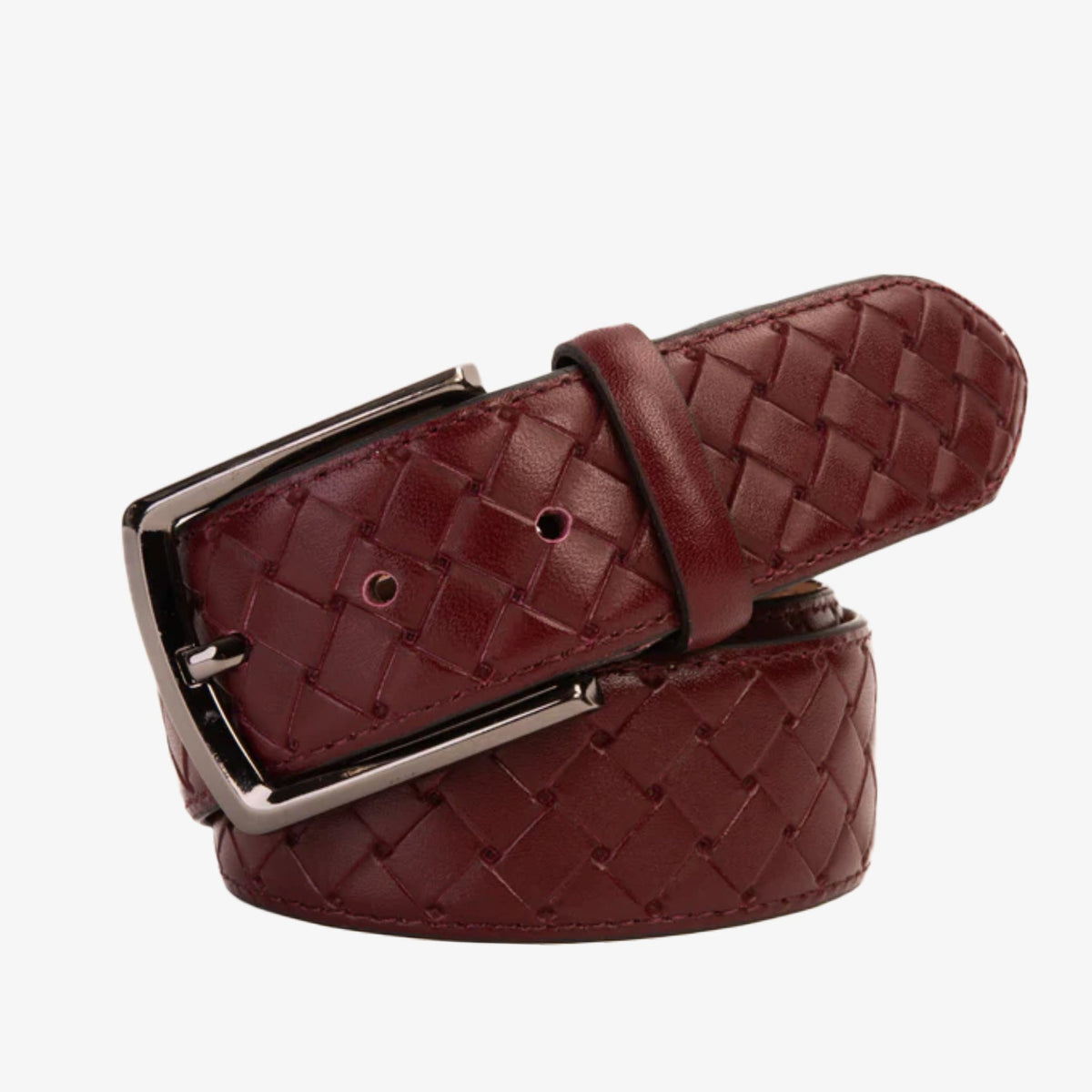 Vinci Leather The Turan Burgundy Woven Leather Belt – product view 1