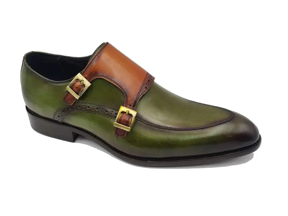 Carrucci Shoes Two Tone Monk Strap Buckle Loafer Leather KS479 05 side view