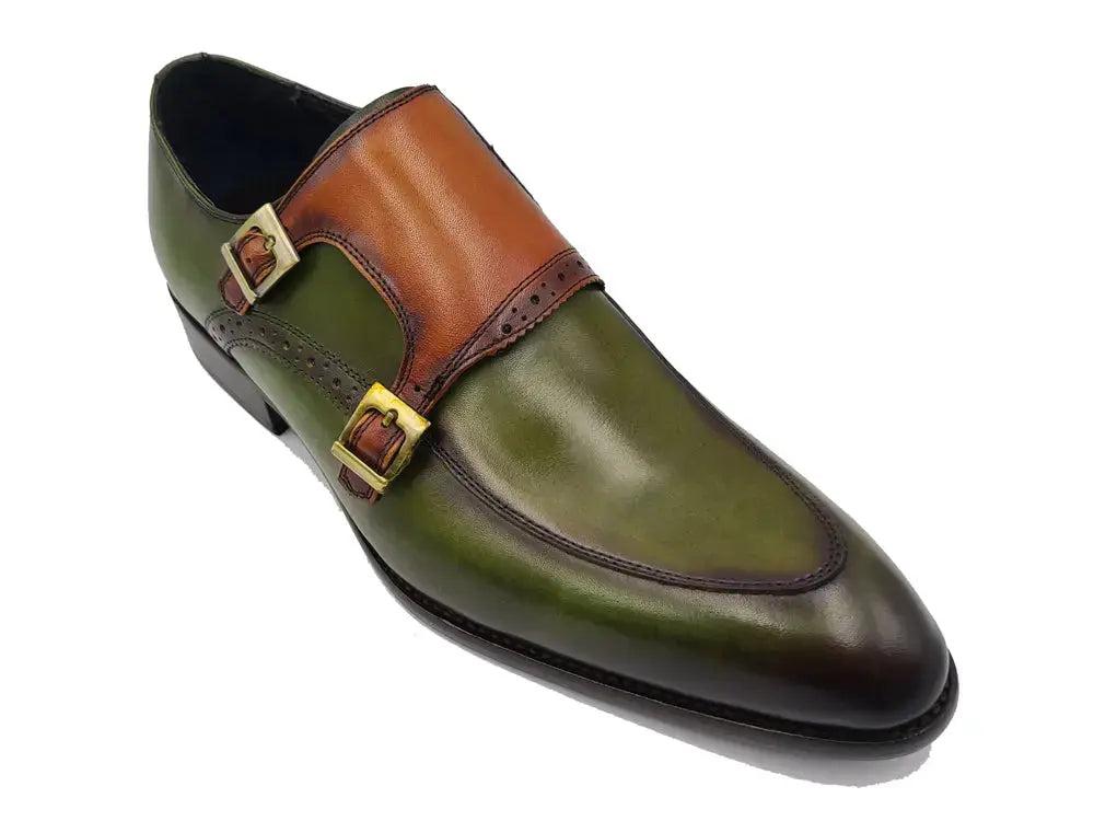 Carrucci Shoes Two Tone Monk Strap Buckle Loafer Leather KS479 05 back view