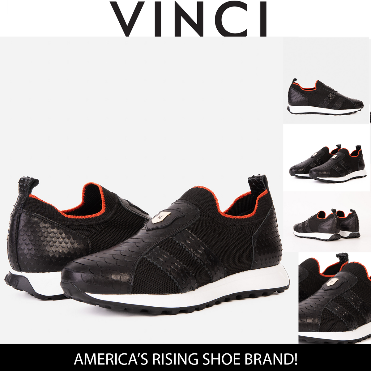 Vinci Leather The Aslan Black Knitted & Leather Men Sneaker – product view 10