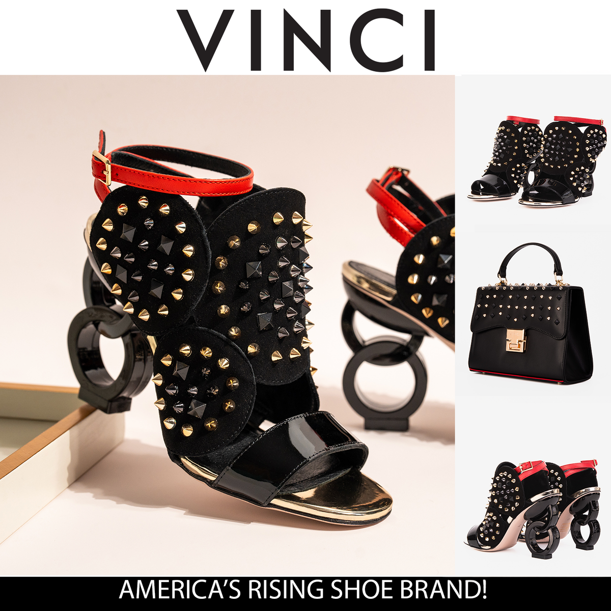 Vinci Leather The Infanta Black Spike Leather Ankle Strap Women Sandal – product view 6