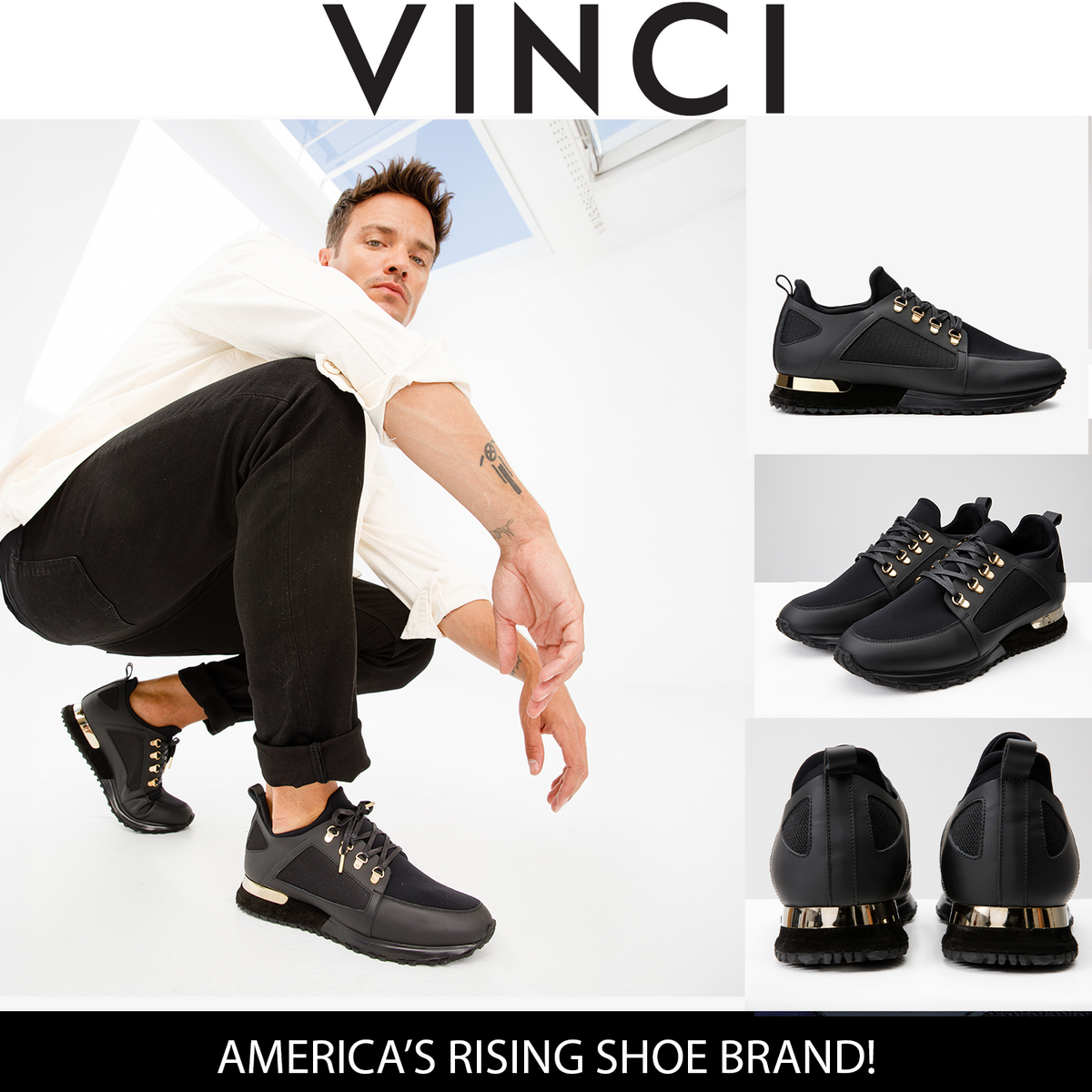 Vinci Leather The Emir Black Leather Men Sneaker – product view 5