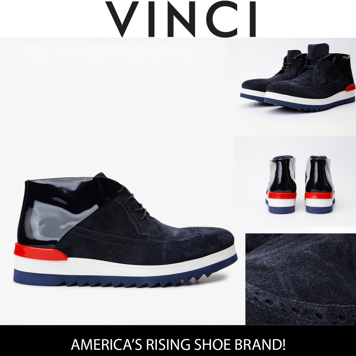 Vinci Leather The Kagan Navy Blue Wingtip Chukka Men Sneaker Boot – product view 5