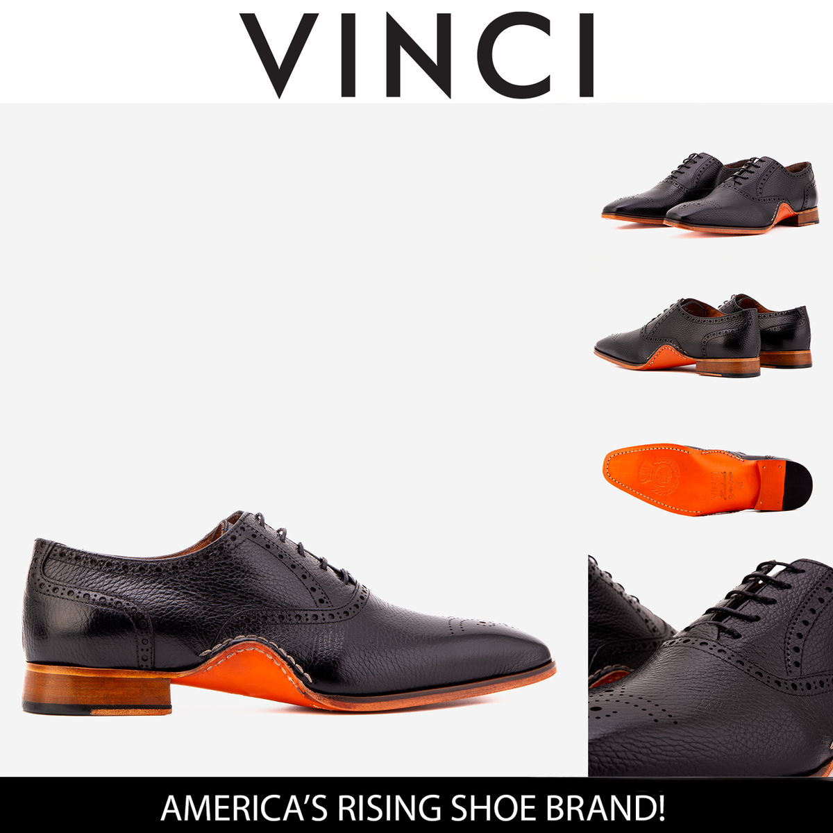Vinci Leather The Draco Handmade Black Semi Brogue Oxford Men Shoe – product view 16