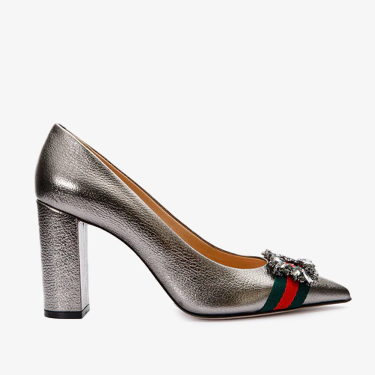 Vinci Leather The Afega Silver Leather Block Heel Pump Women Shoe – product view 1