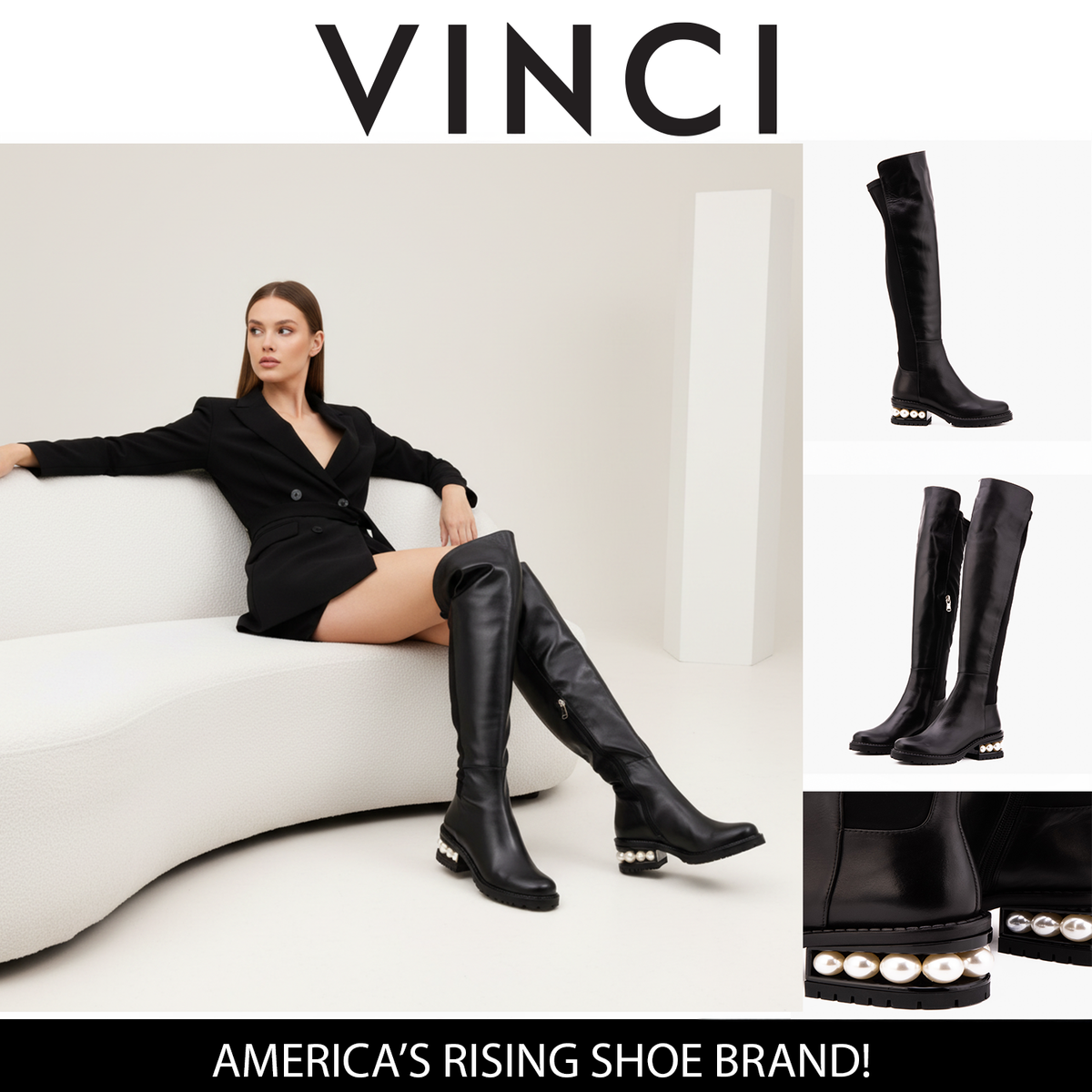 Vinci Leather The Valeria Pearl Heel Knee-High Women Black Leather Boot – product view 7
