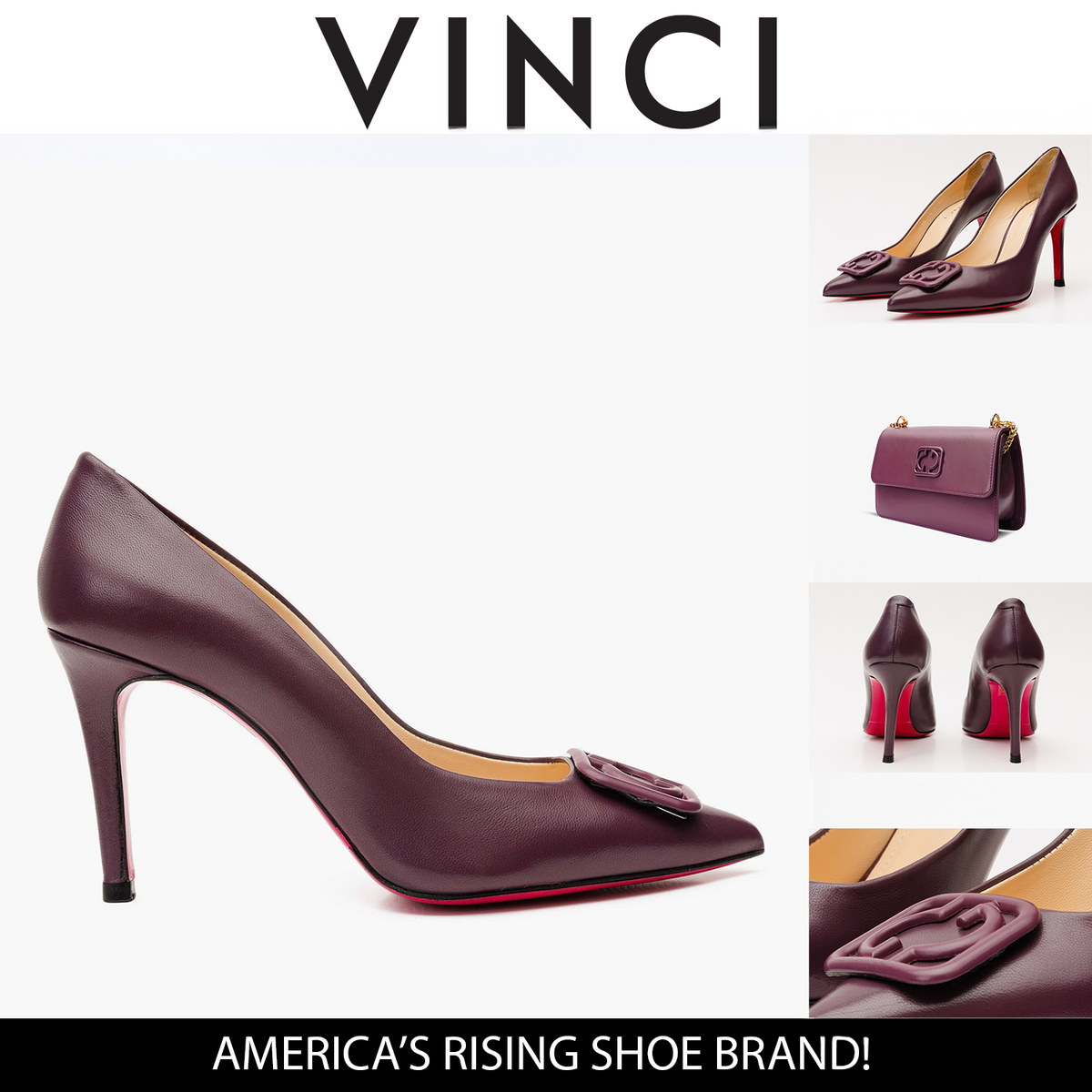 Vinci Leather The Maneadero Dark Purple Leather Pump Fuchsia Sole Women Shoe – product view 5