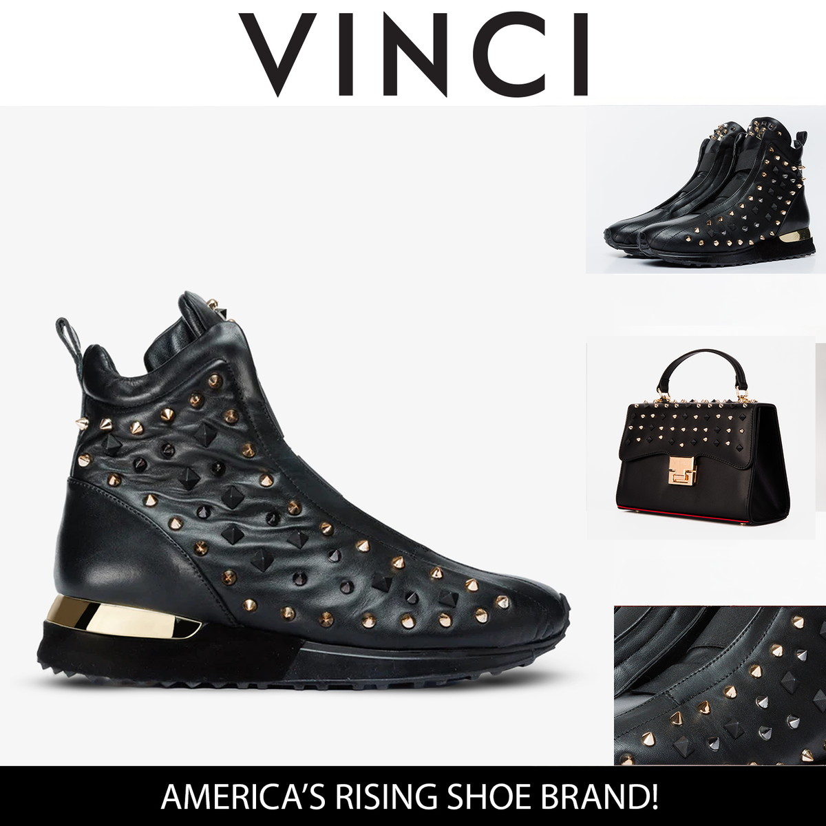 Vinci Leather The Infanta High-Top Black Spike Leather Women Sneaker Limited Edition – product view 5